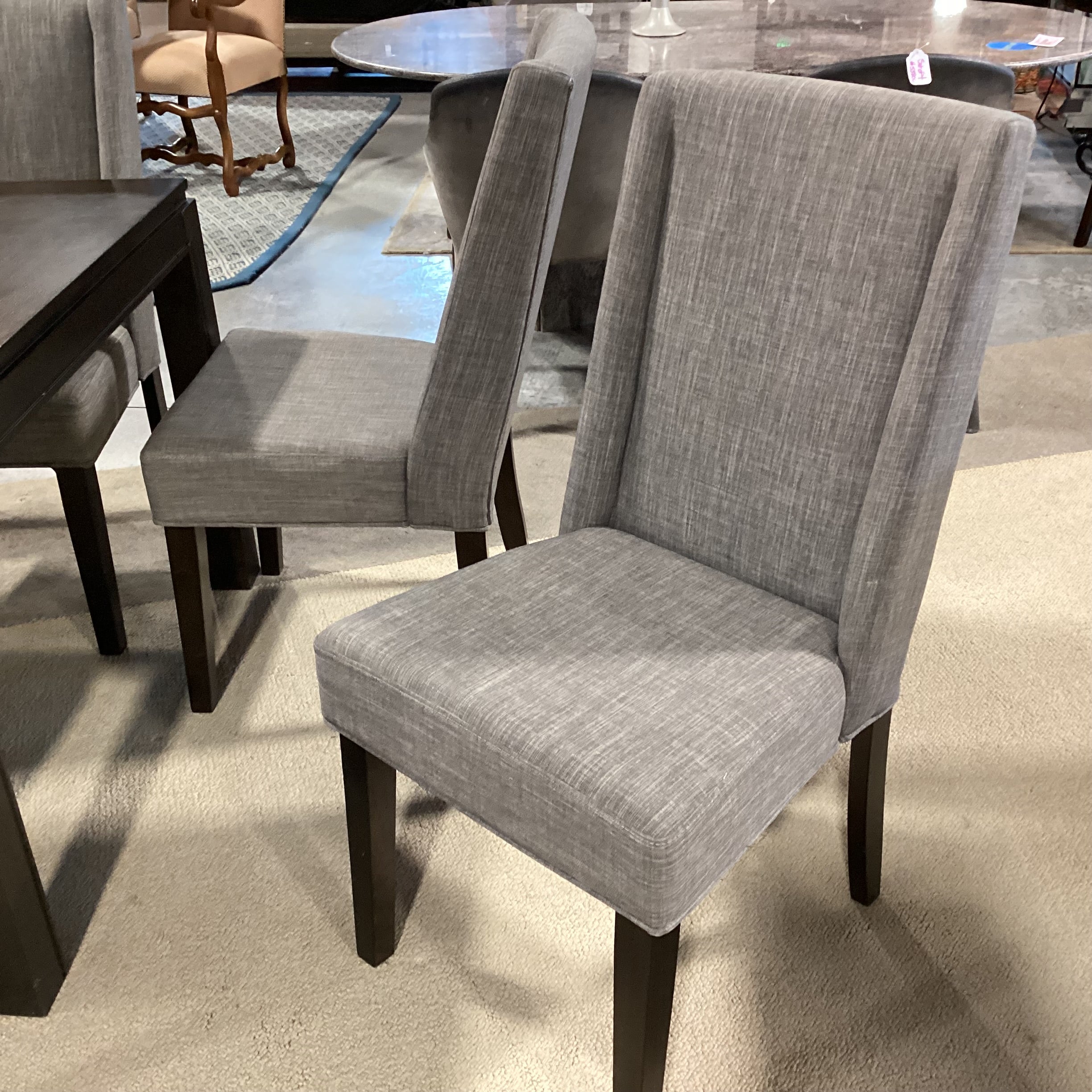 Dark Finish Wood & Veneer 1 Leaf Table & 10 Grey Woven Chairs Dining Set 78"x 42"x 30"