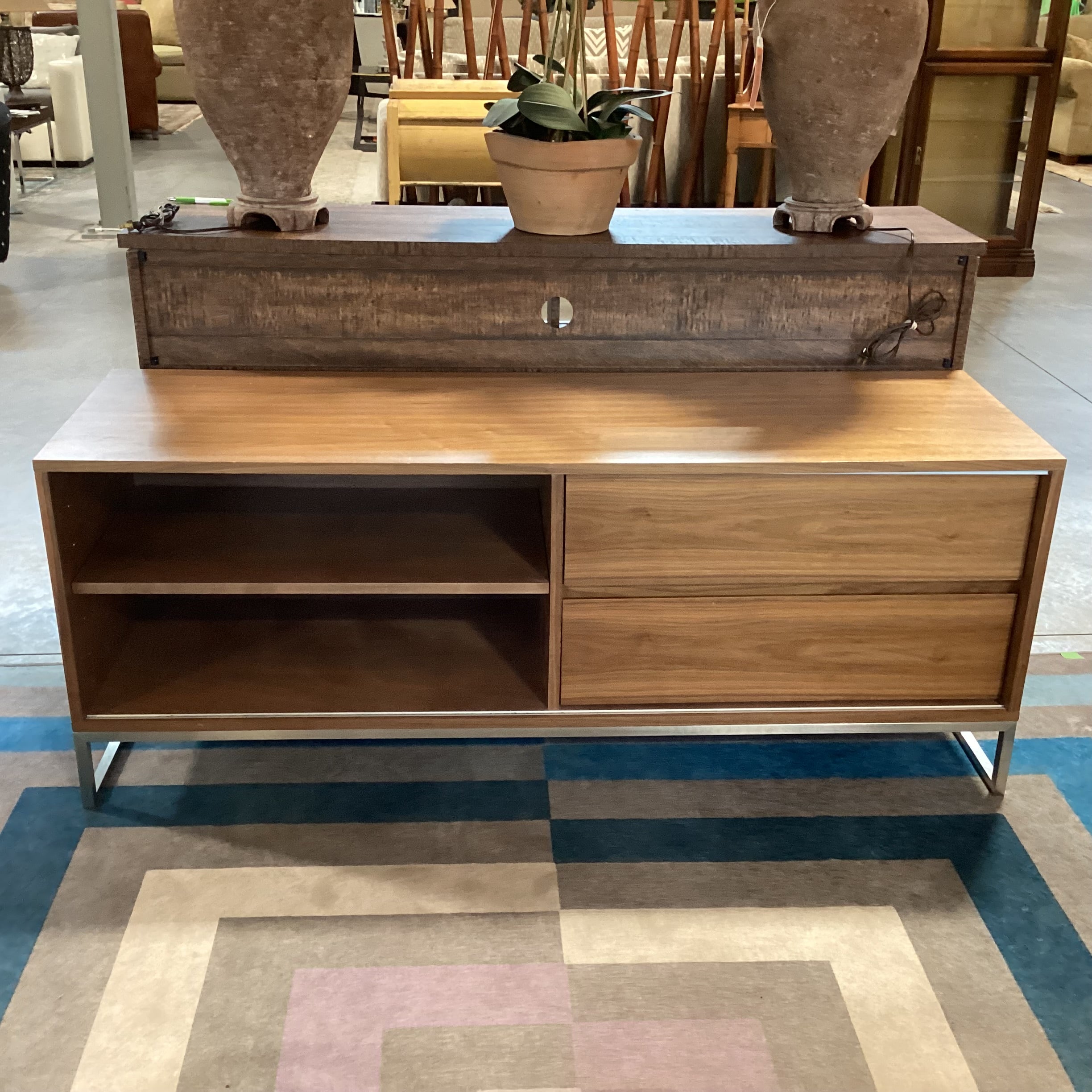 Walnut & Wood Style Laminate with Chrome Base Console 60"x 18"x 24"