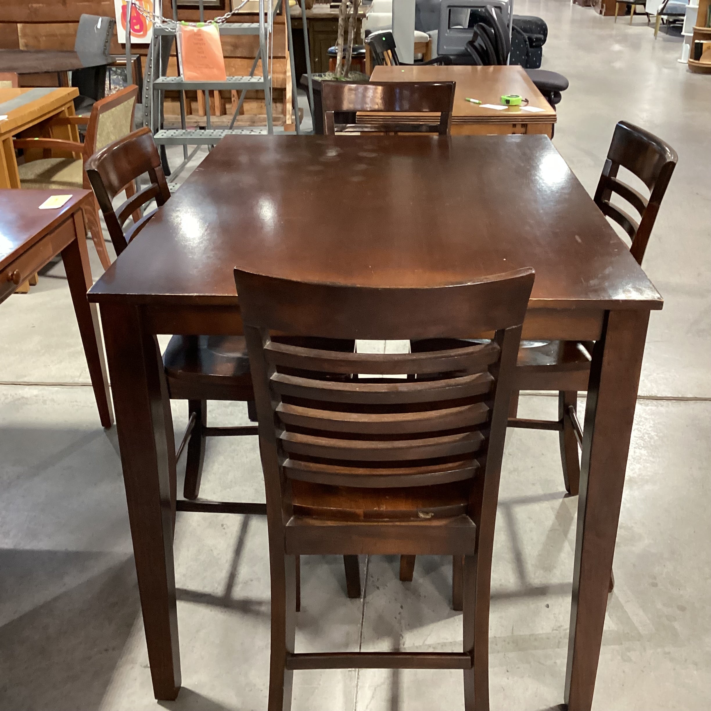 Dark Finish Wood & Veneer Bar Height Table & 4 Barstools Dining Set 48"x 36"x 36"