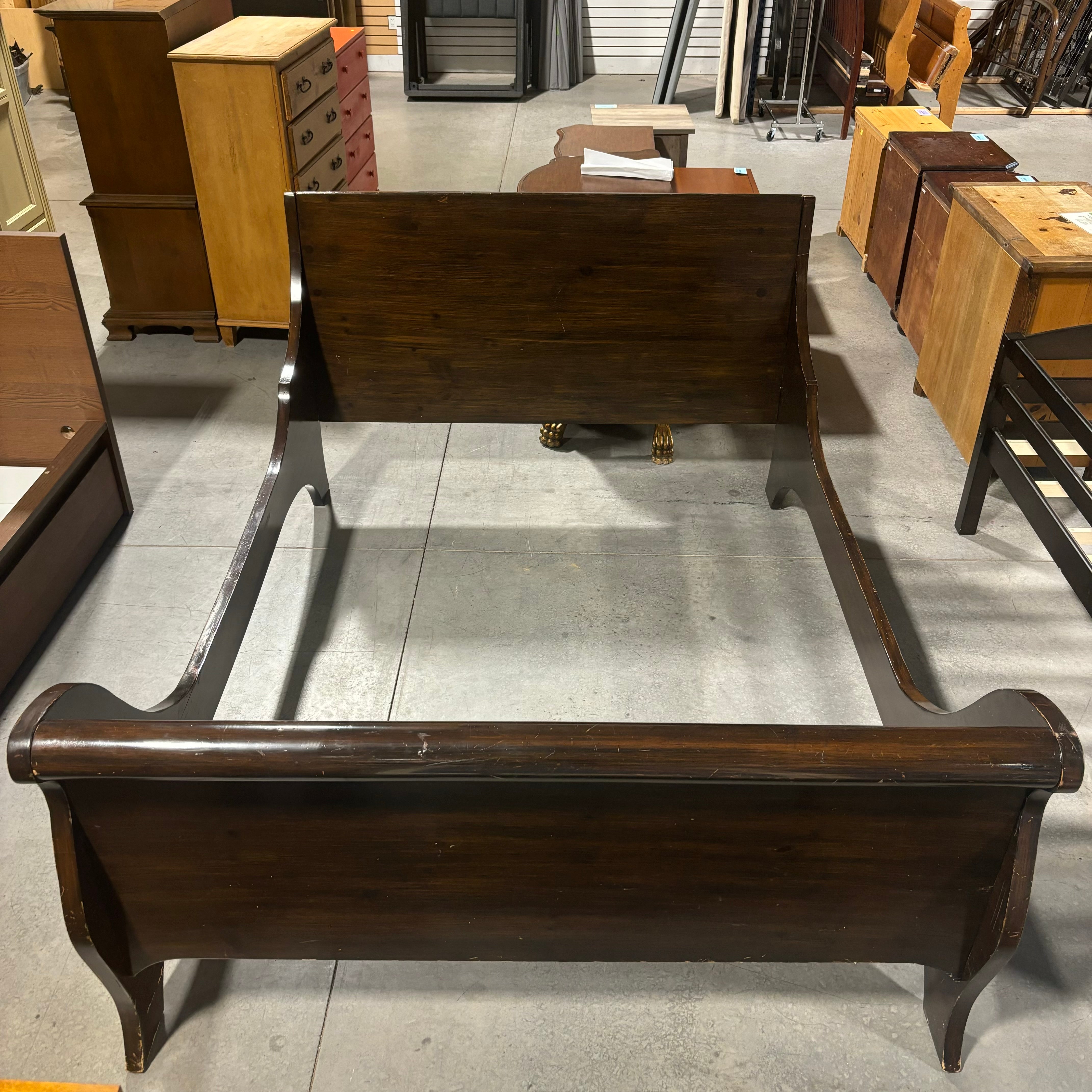 QUEEN Dark Finish Solid Wood Sleigh Bed 92"x 66"x 42.5"