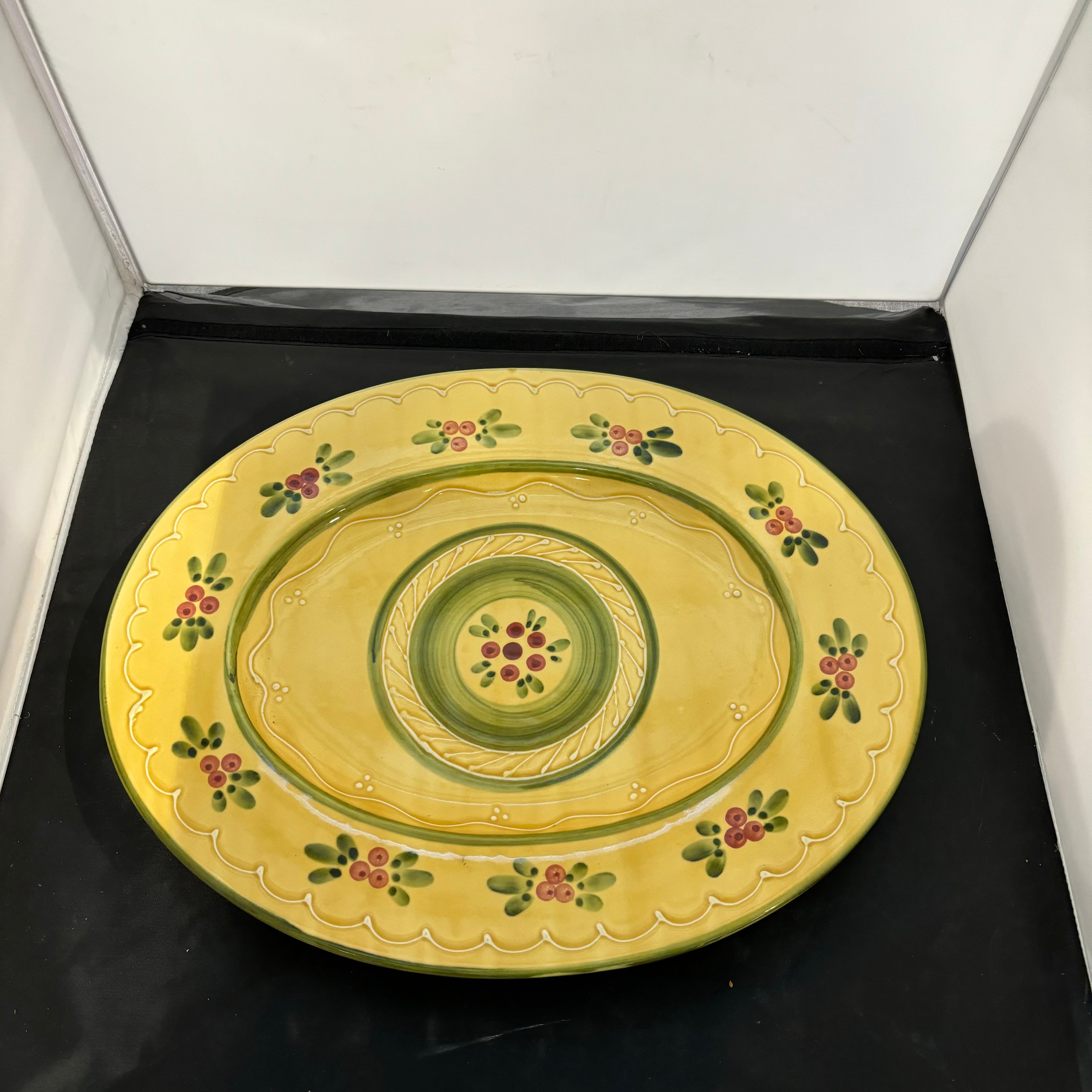 Williams Sonoma Large Oval Yellow and Green Platter by Ceramiche Toscane 19"