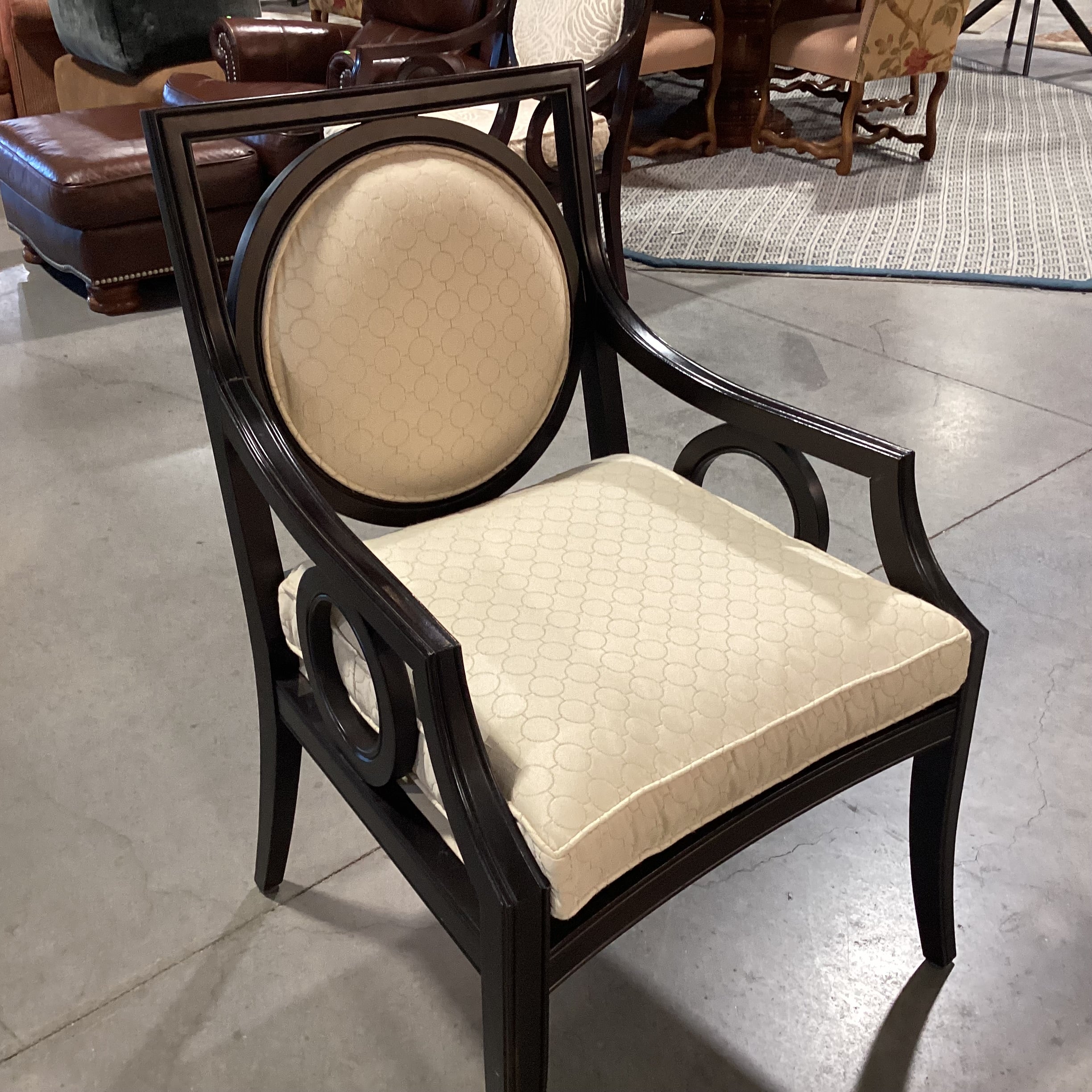 Custom Dark Finish Wood Circle Design & Cream Down Mix Chair 27"x 27"x 39"