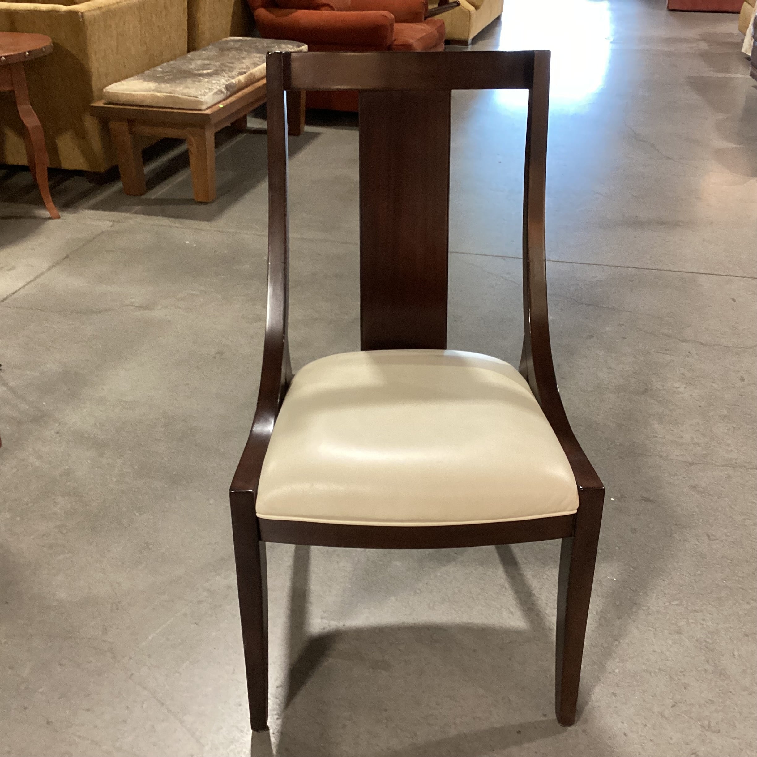 Dark Finish Wood Side Slope with Cream Leather Seat Chair 22"x 23"x 39"Chair 22"x 23"x 39"