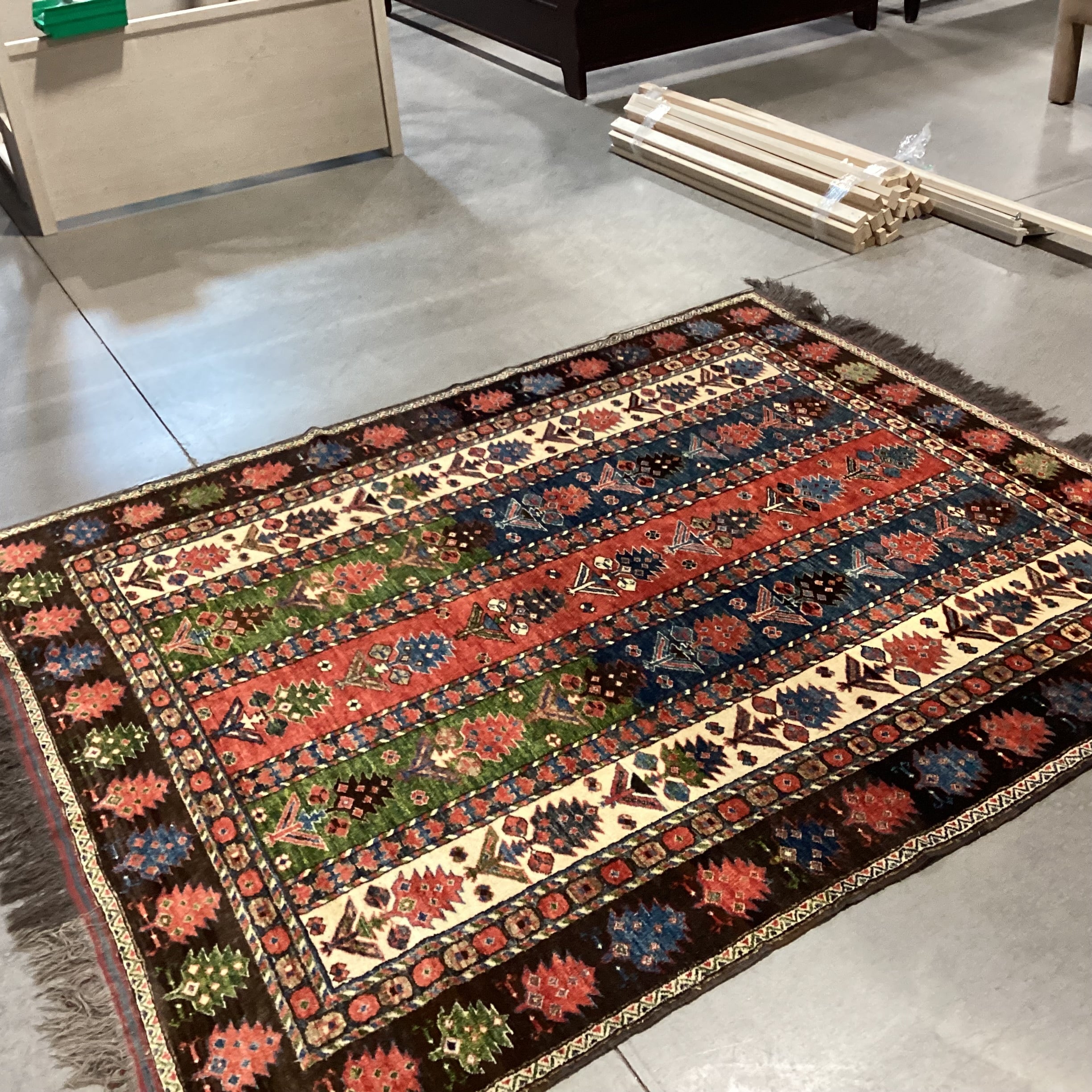 Vintage Red Blue Green Brown Kazak Hand Woven Wool Rug 6'5"x 8'5"