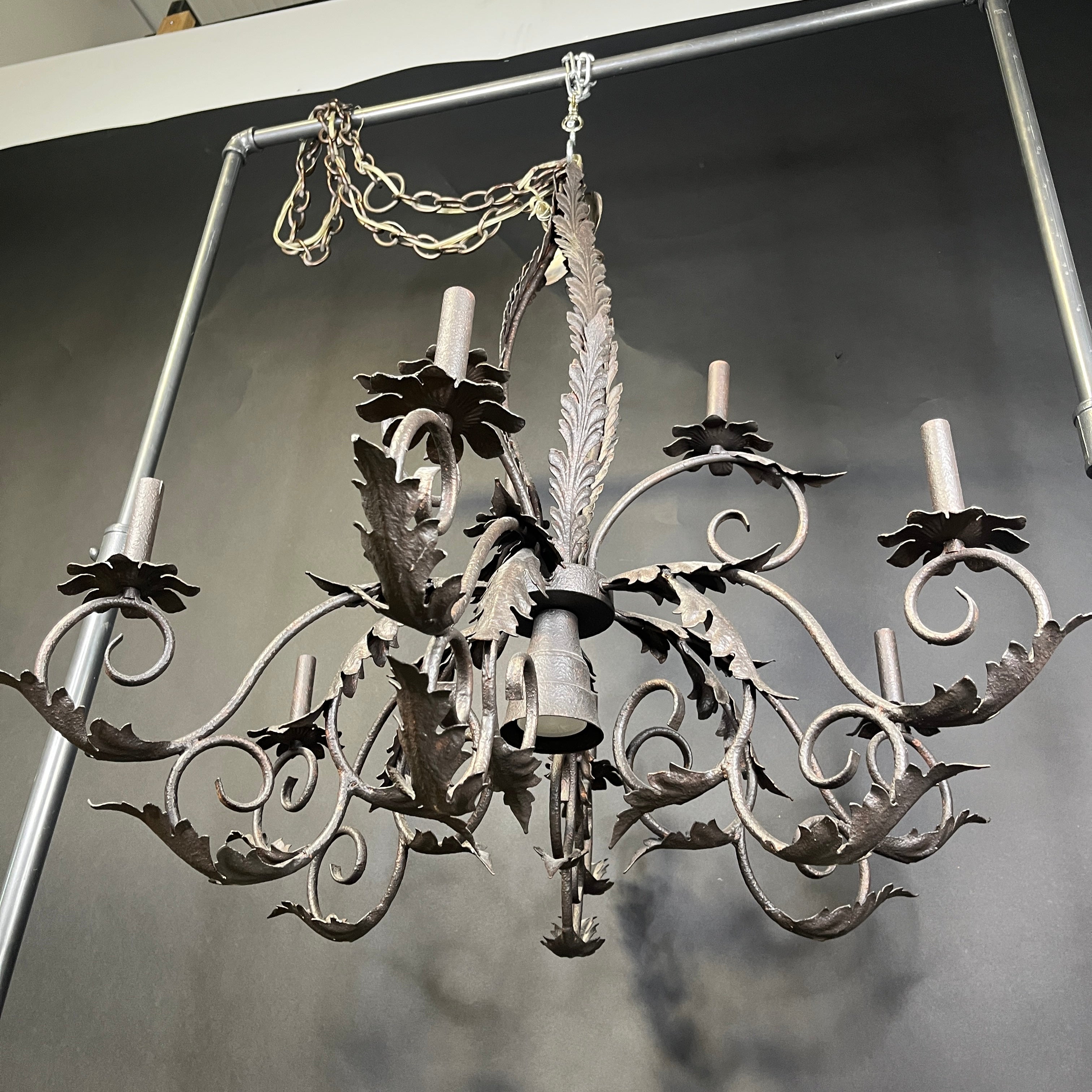 Gothic Style 10-Light Bronze Painted Metal Floral Leaf Chandelier 38” Diameter x 36” - 106”