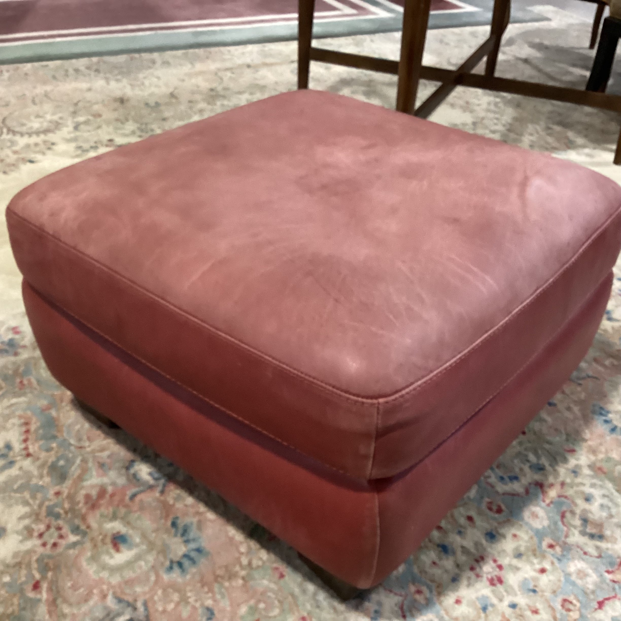 Brick Red Leather Ottoman 26"x 26"x 16"