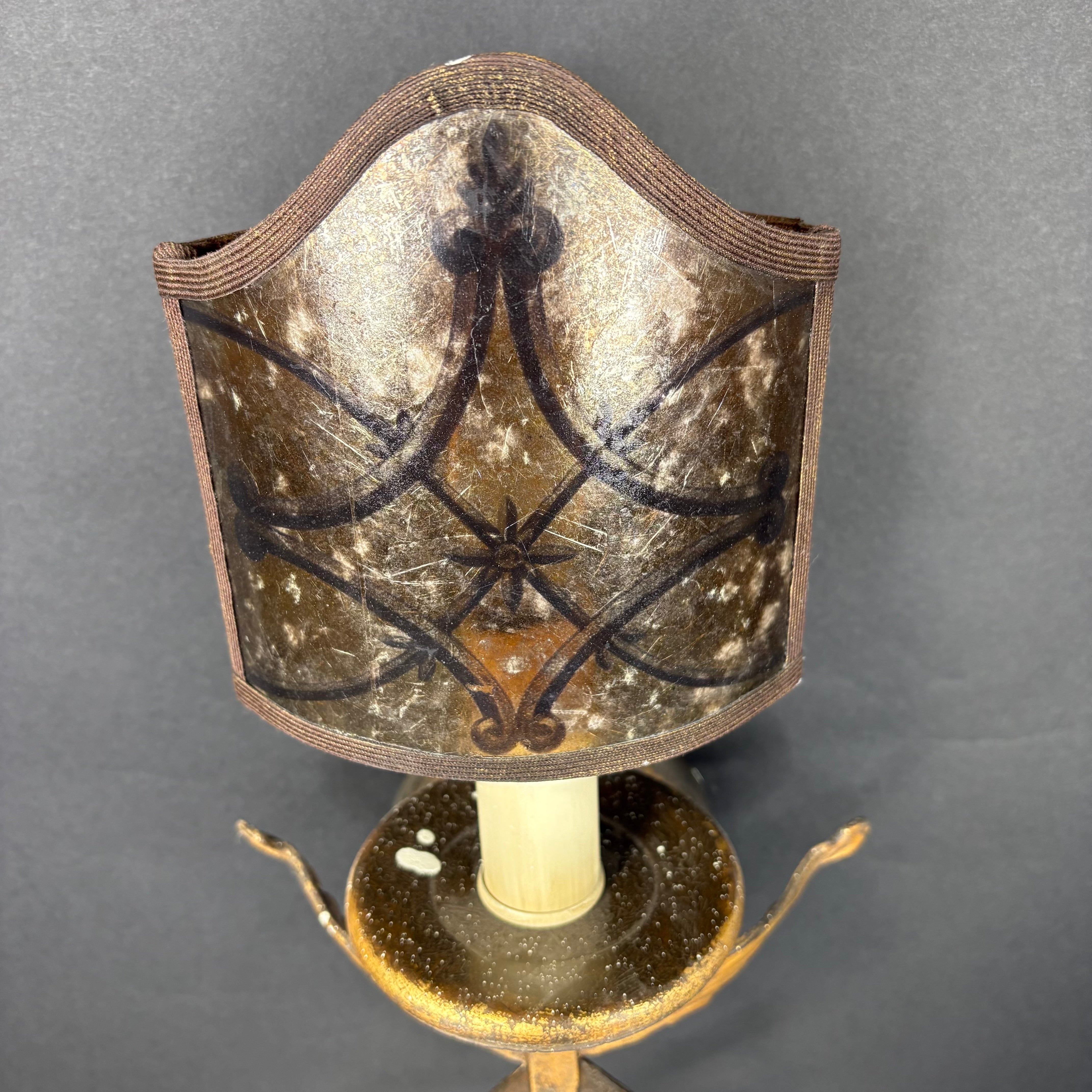 Fine Arts Villa 1919 1-Light Rich Umber Gilded Accents with Hand Decorated Mica Shade Wall Sconce 8”x 22”x 6.5”