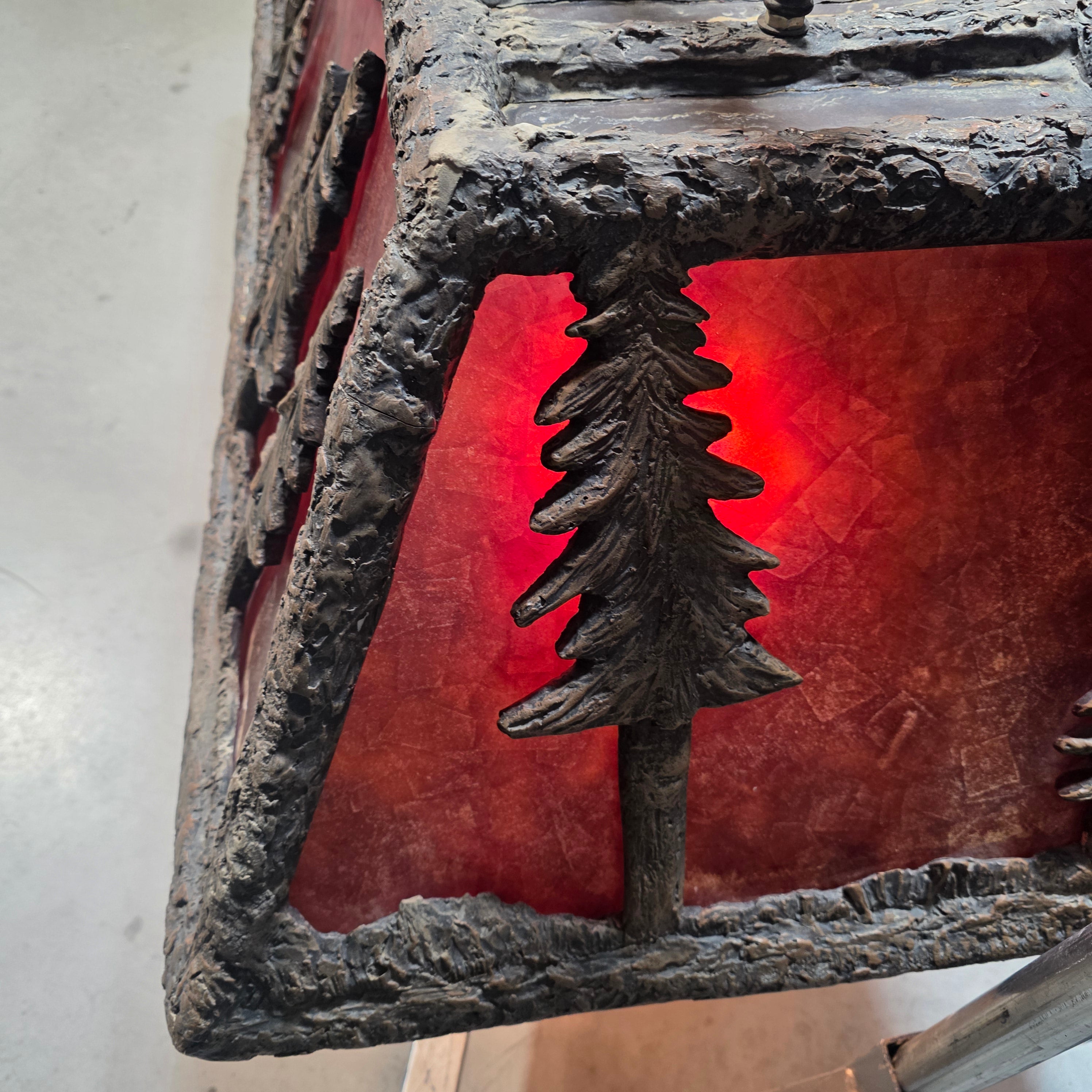 Vintage Pine Tree Formica Pool Table / Kitchen Island Light With Pine Tree Branches Hanging Structure 57"x27"x49"