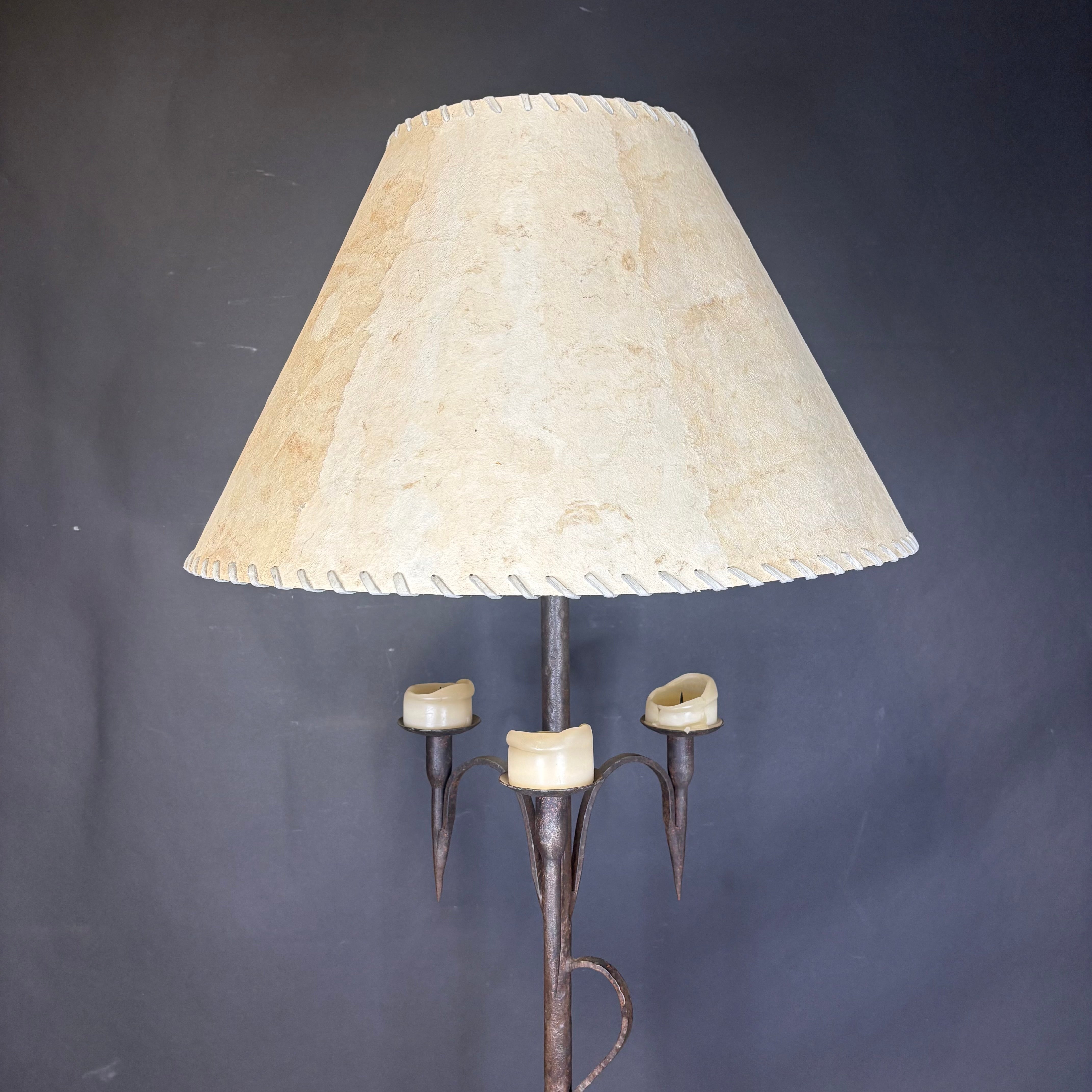 Bronze Solid Iron Candlestick Tripod with Shade Floor Lamp 25” Diameter @ Shade x 67”