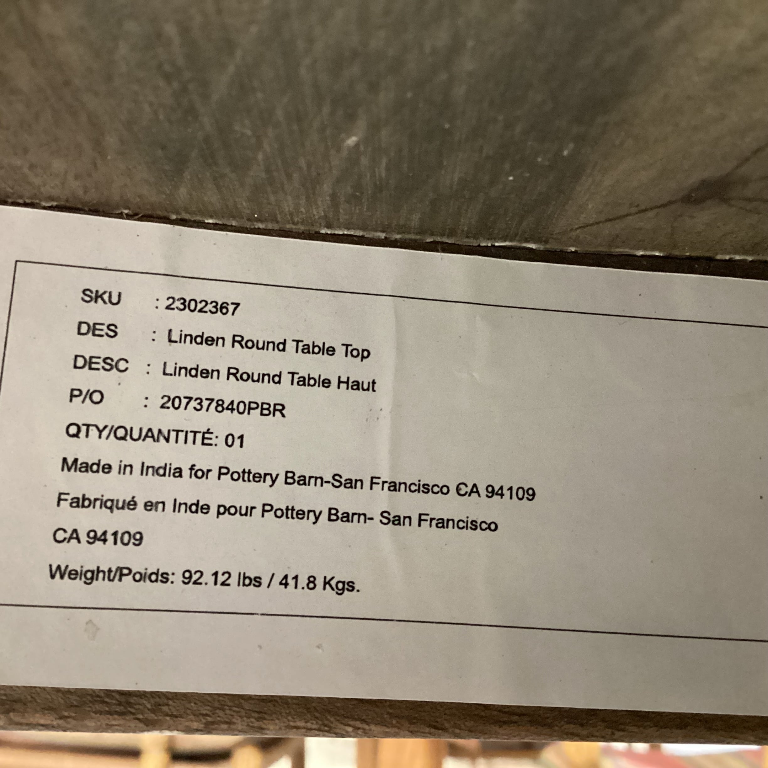 Pottery Barn Linden Grey Washed Mango Wood Round Pedestal Dining Table 60" Diameter x 30.5"