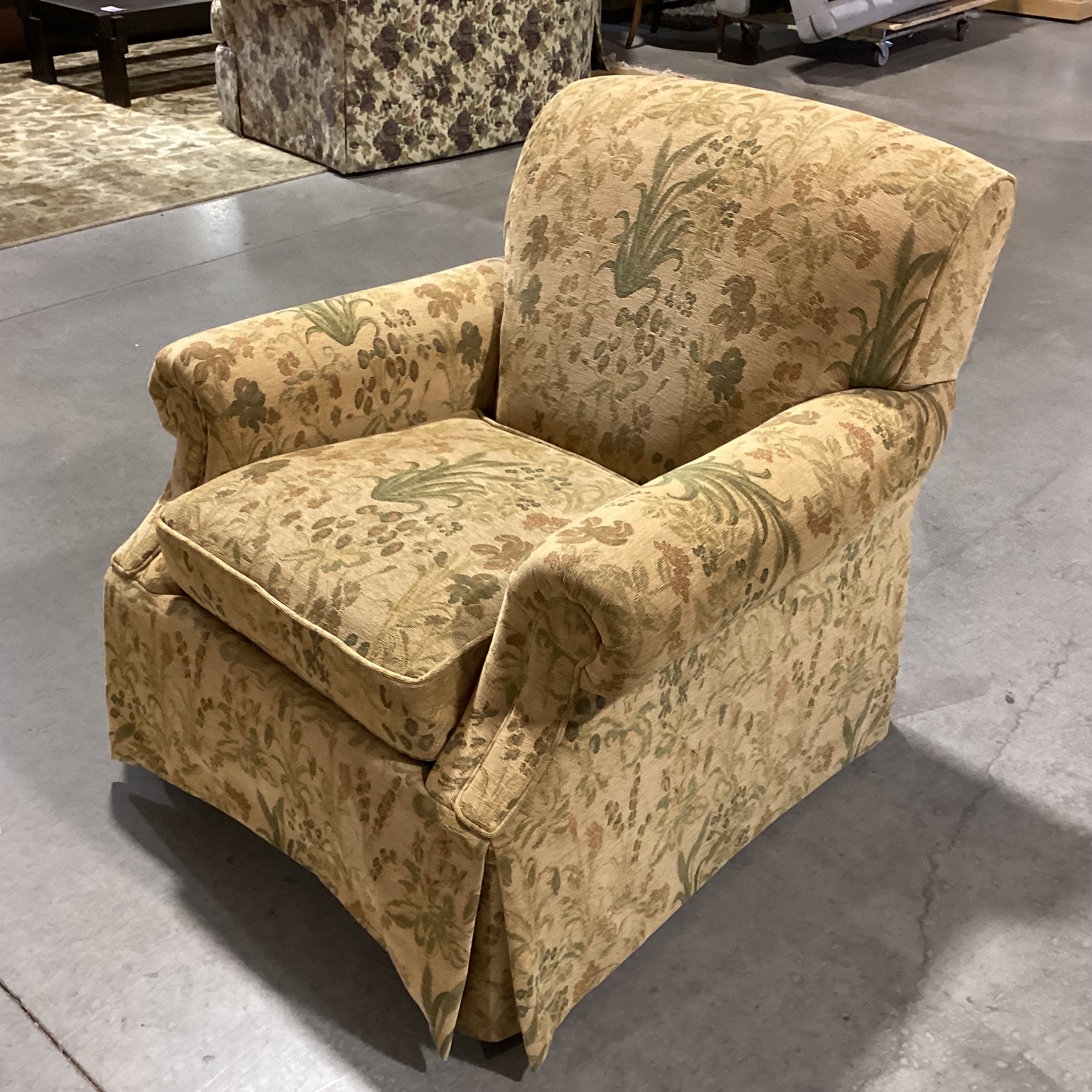 Kravet Furniture Golden Tan & Green Floral Chair 36"x 36"x 35"