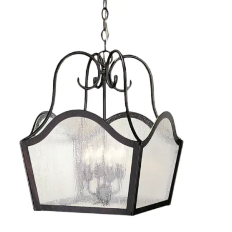 Meyda Tiffany Terena 4-Light Faux Oxidized Metal Tapered Lantern Ceiling Pendant 16"x 16"x 19" - 32"