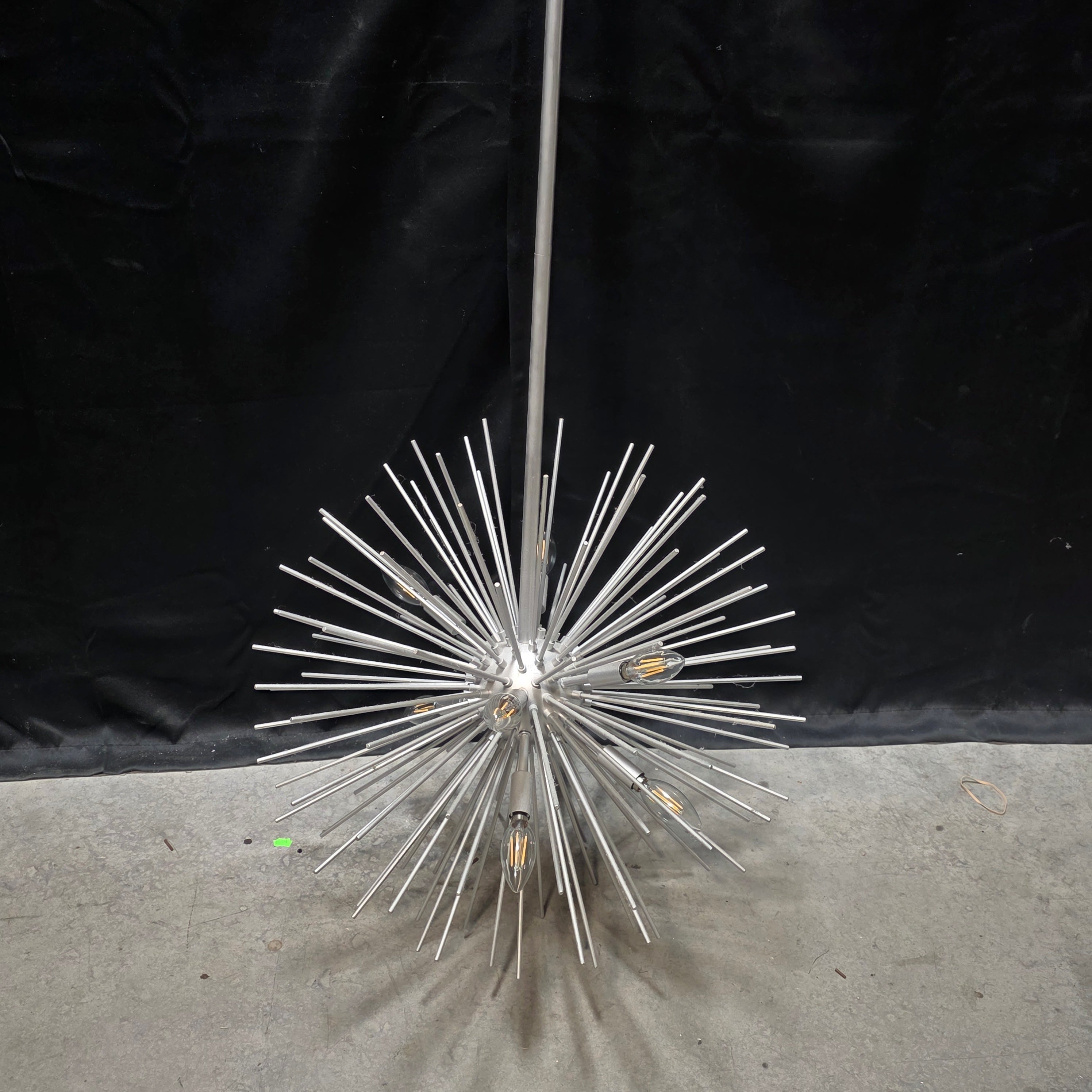 Eight Light Nickel Sputnik Mid-Century Modern Ceiling Light 22"Dx90"