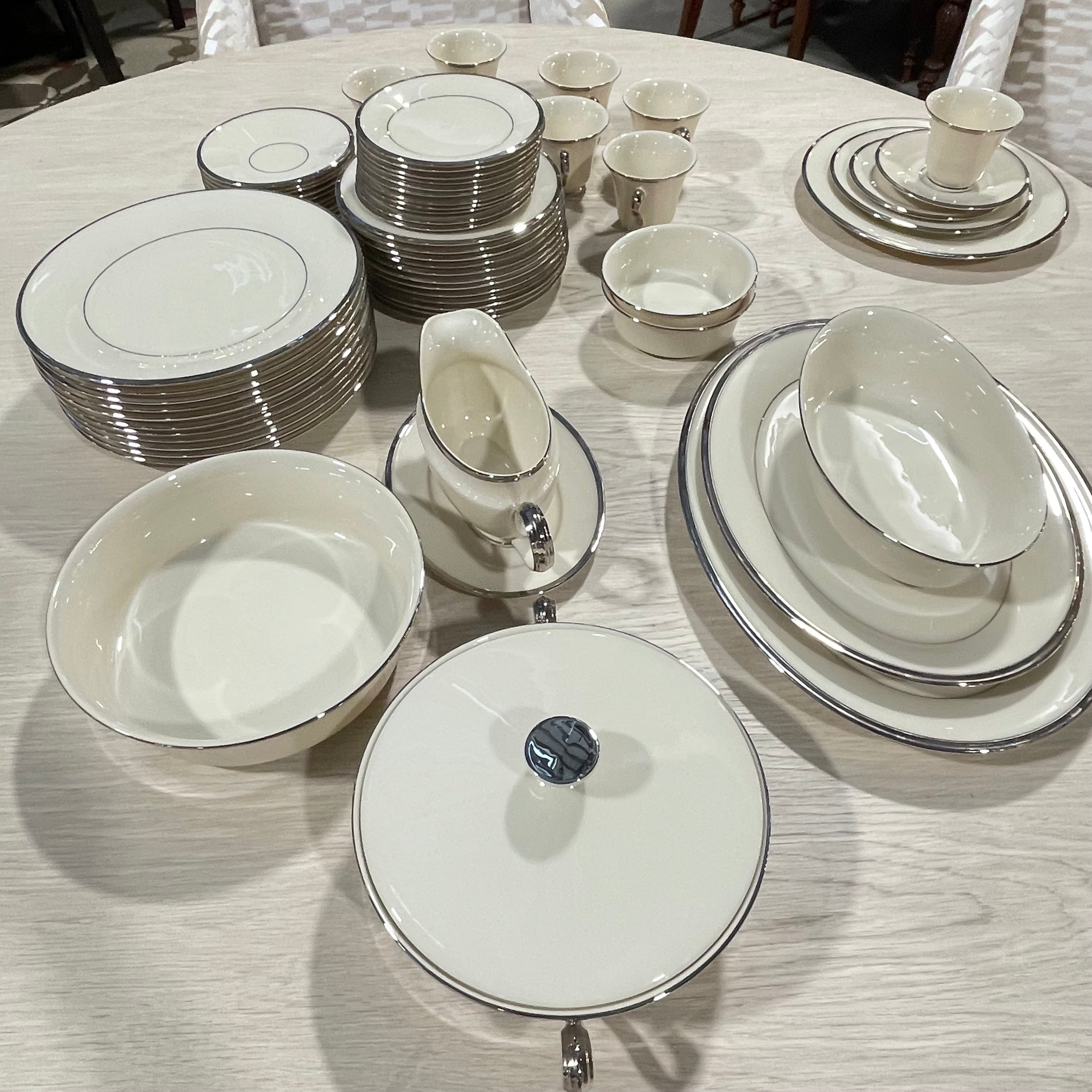 Set of 67 Pieces Lenox Solitaire Platinum China Dinnerware, Made in USA