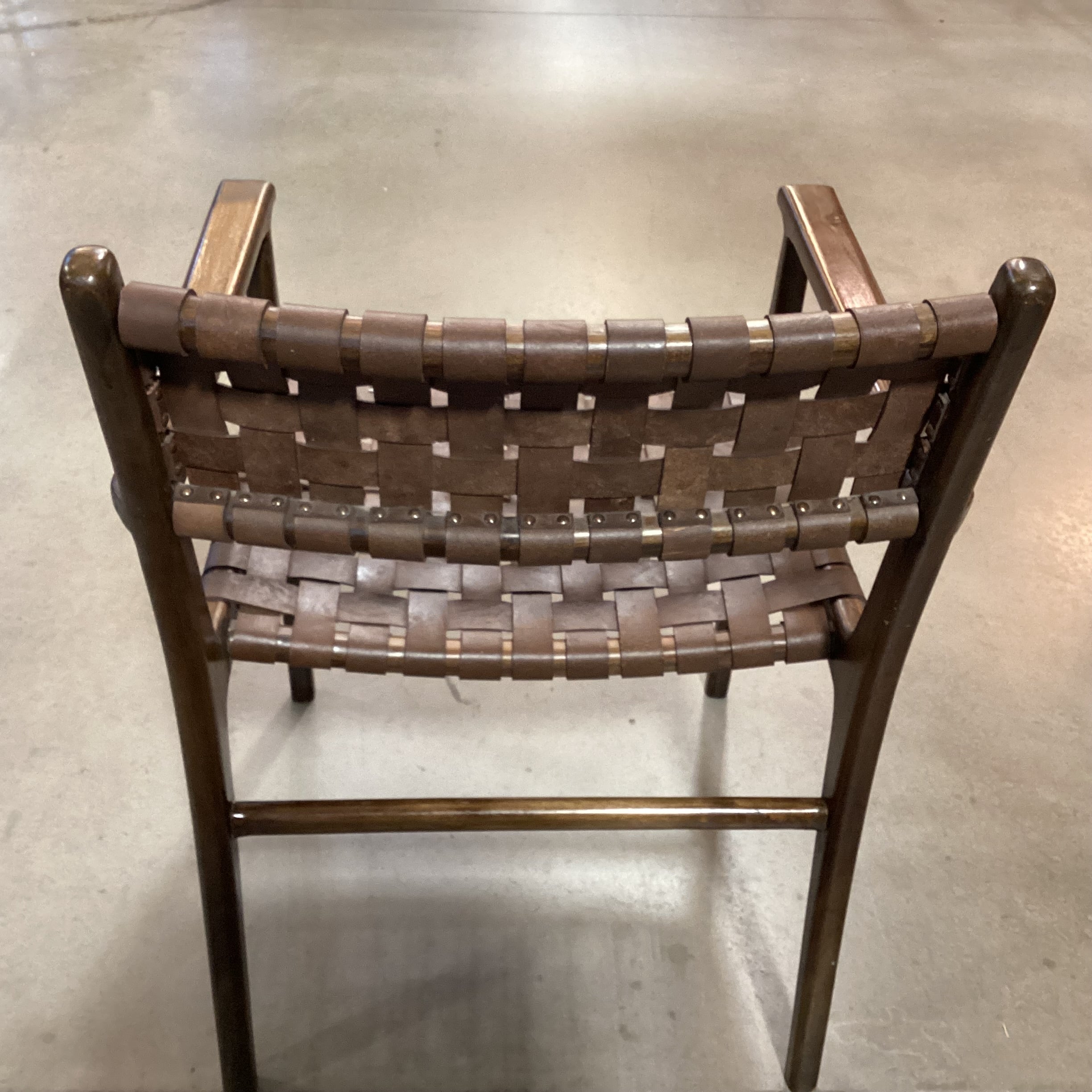 Mid Century Style Dark Finish Wood & Leather Basket Weave Chair 24"x 24"x 34"