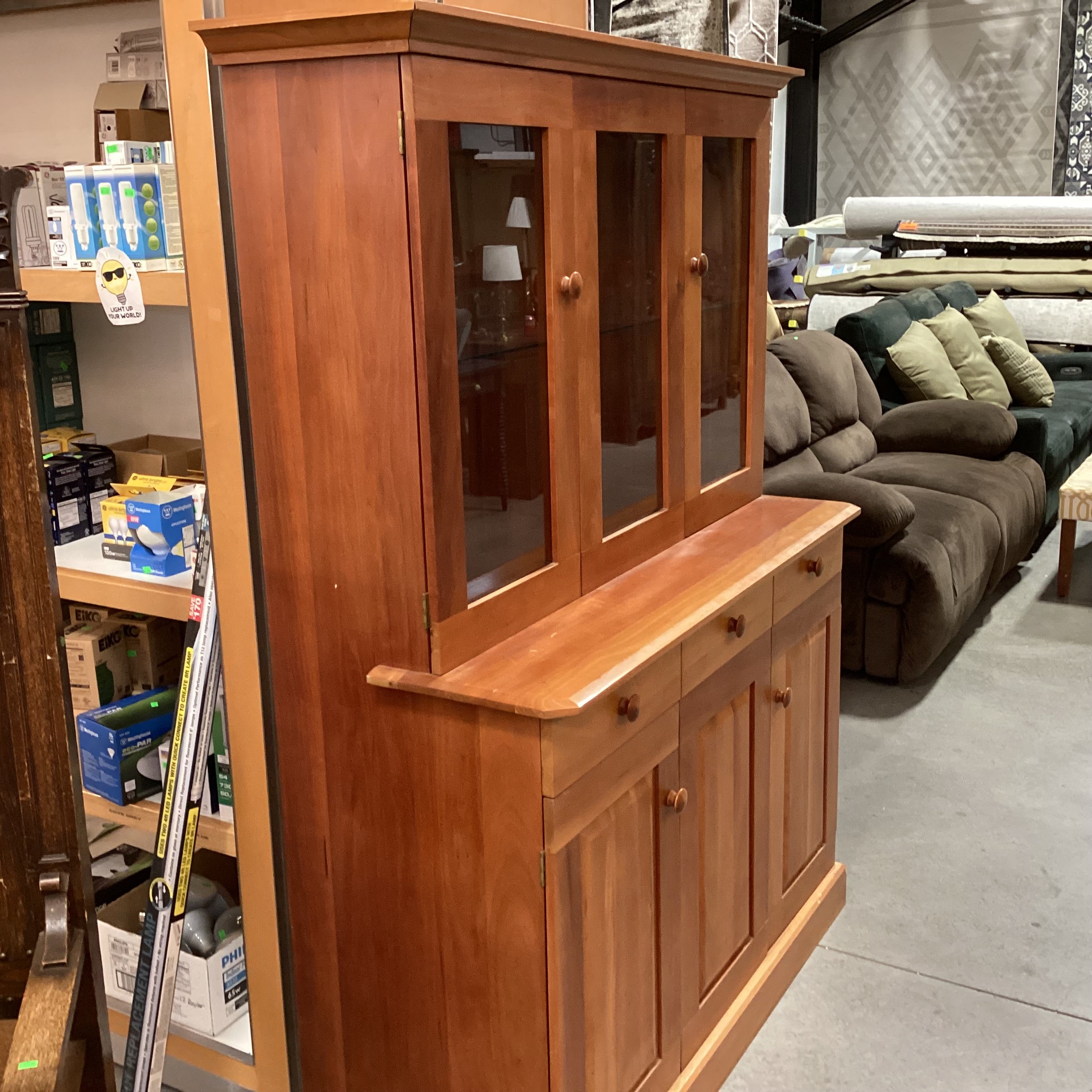 Cherry Wood & Glass 2 Drawer 4 Door China Hutch 51"x 21"x 71"