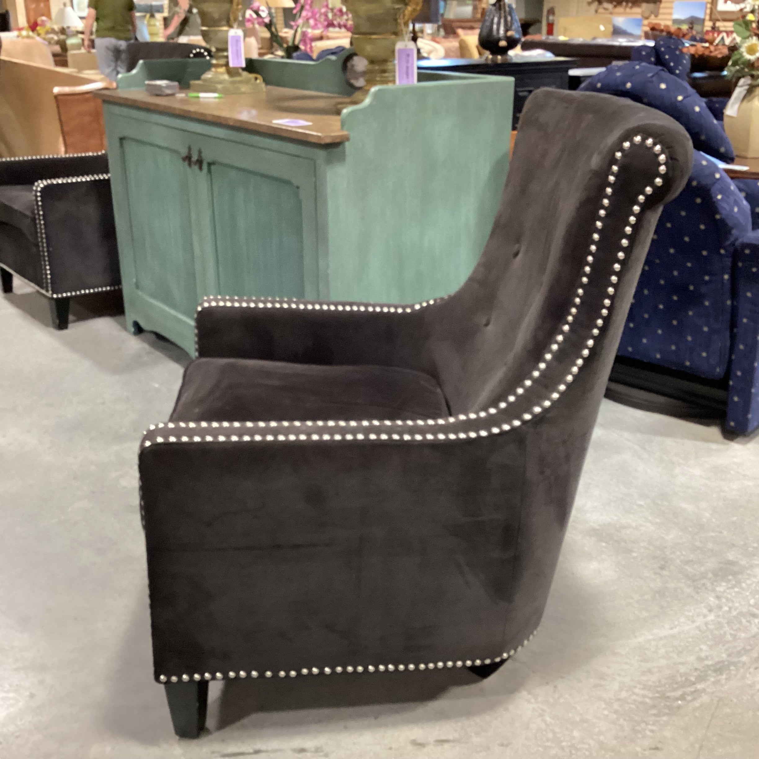Dark Brown Button Tufted & Nailhead Highback Chair 31"x 36"x 42"