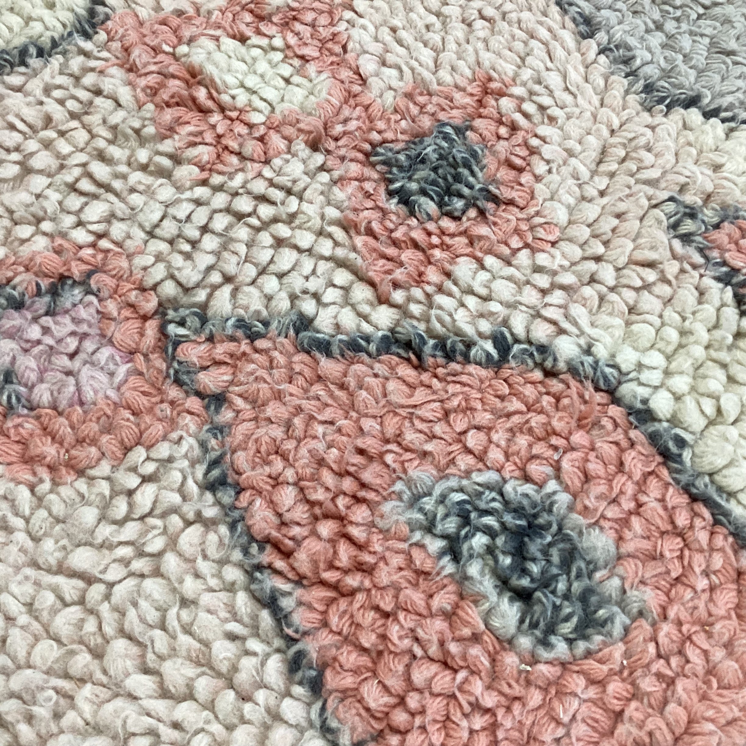 Opal House Cream Coral Pink & Grey Diamond Pattern Wool Rug 7'x 10'