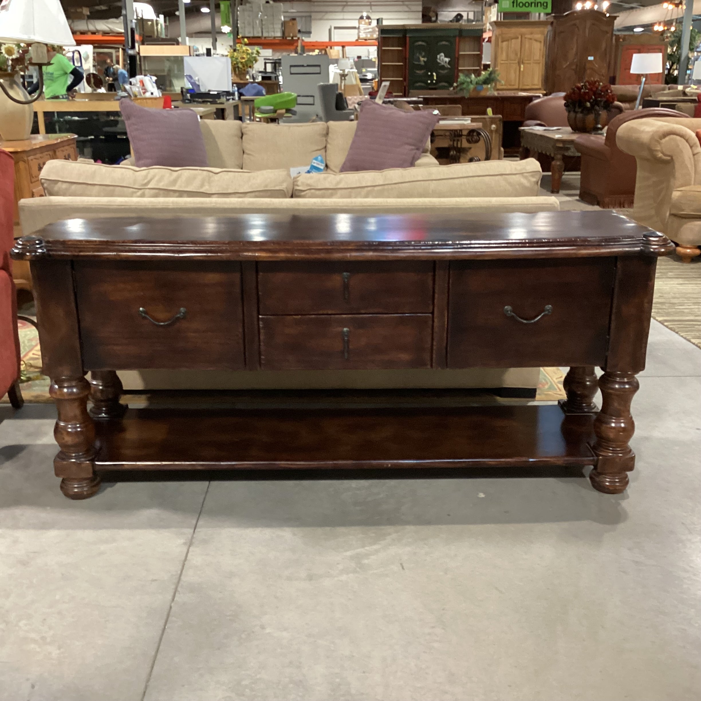 South Cone Distressed Finished Carved Wood 2 Drawer 2 Door Credenza 72"x 21"x 31.5"