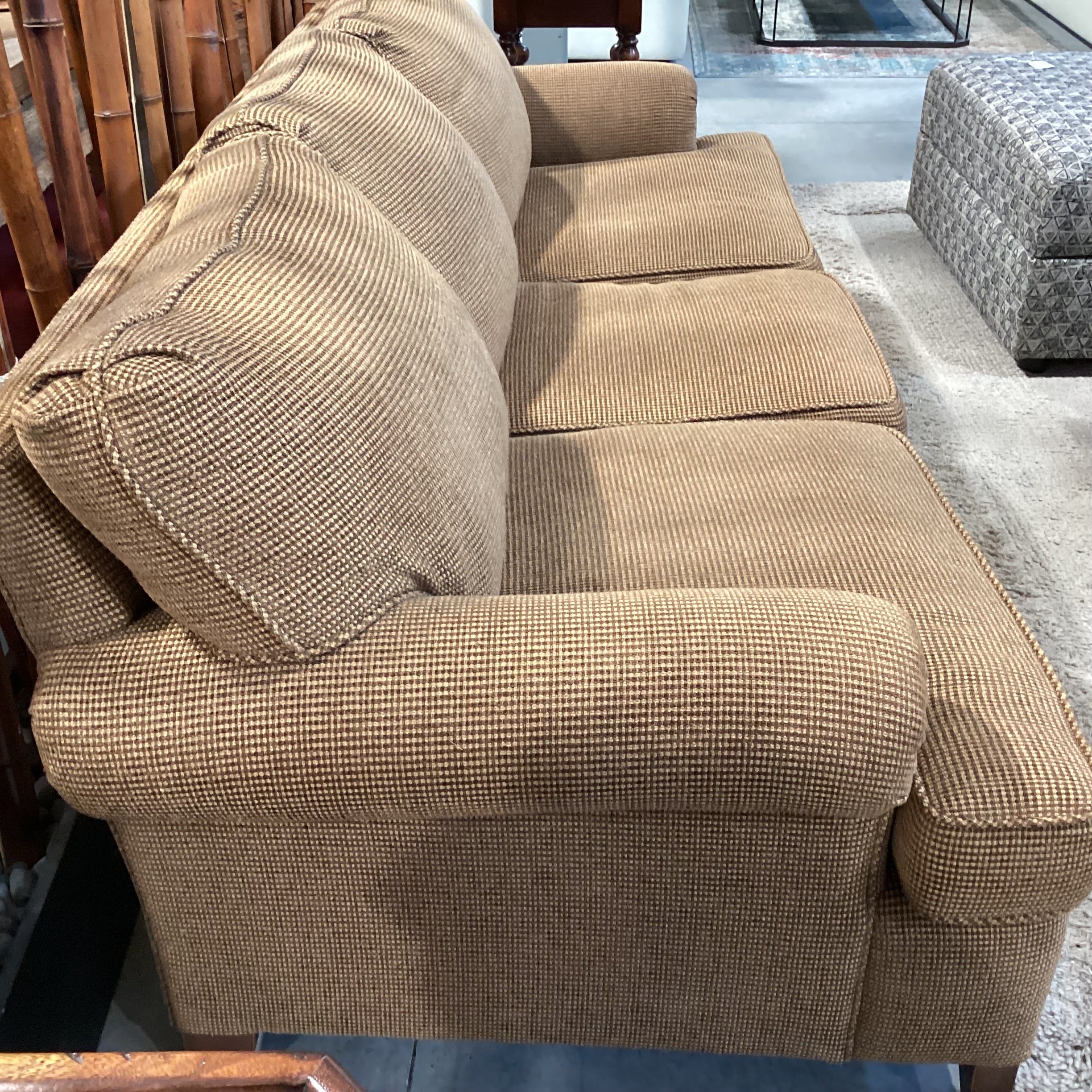 Brown & Tan Wool Blend Woven Sofa 84"x 35"x 32"