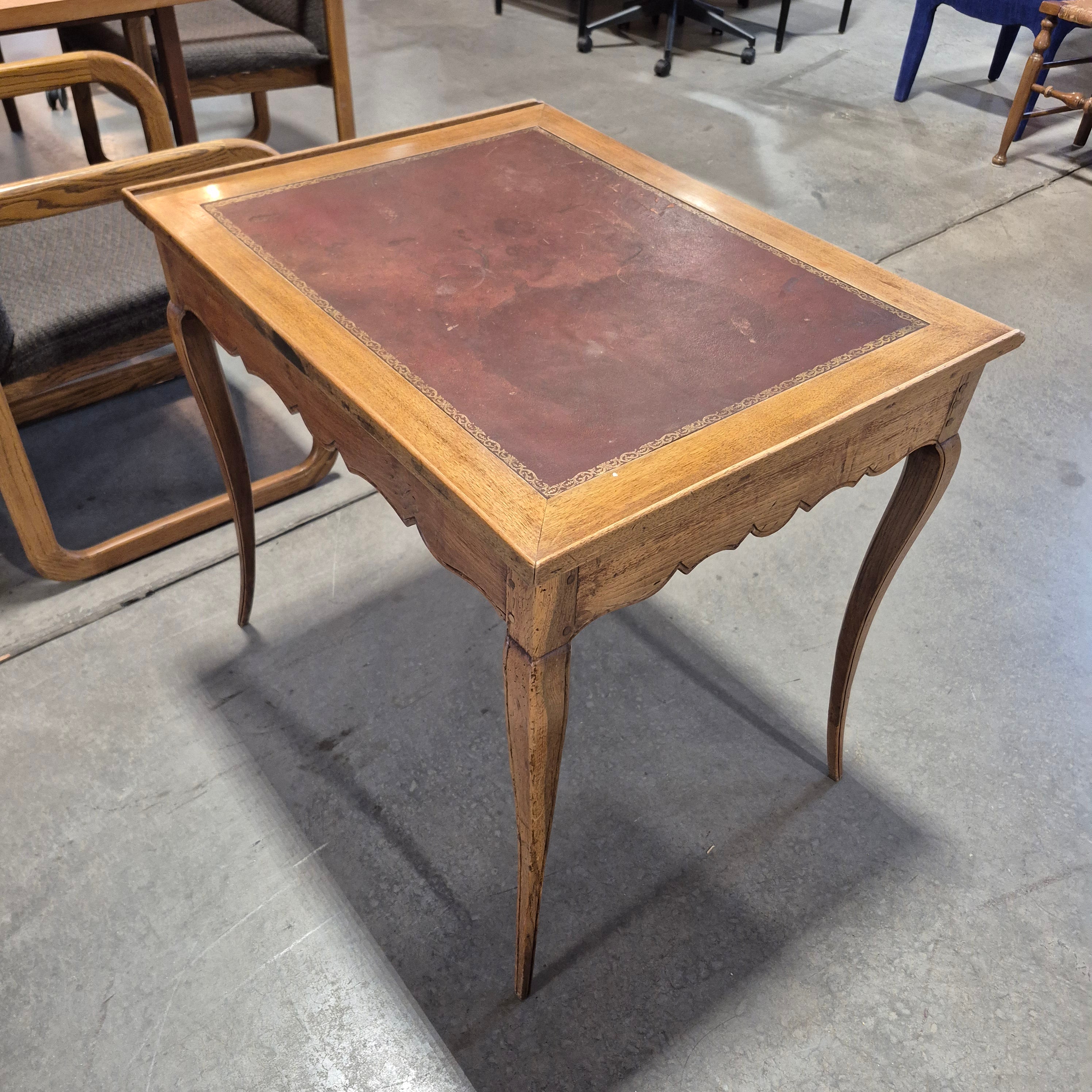 Wood with Brown & Gold Leather Inlay 1 Drawer Accent Table 30.5"x 24"x 28"