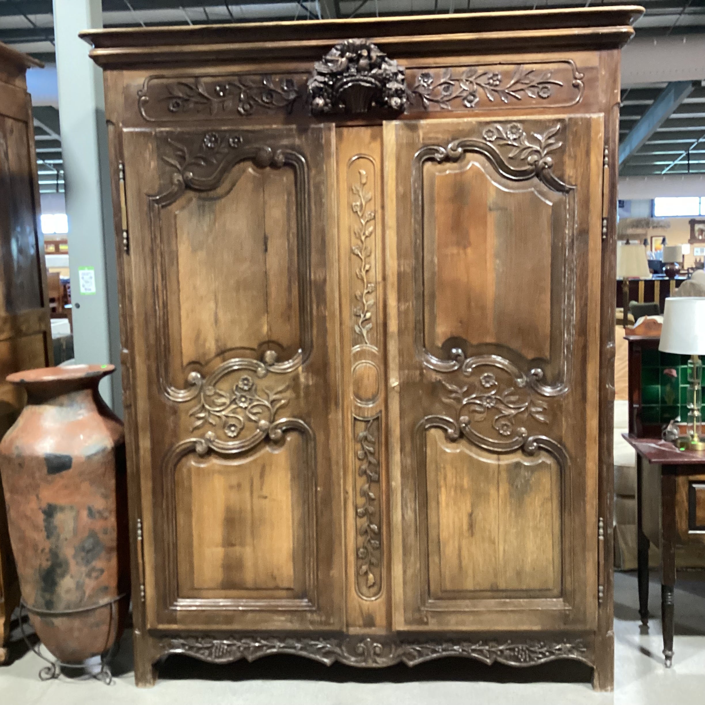 Ornate Carved Bird Floral 2 Door 6 Drawer Armoire 71"x 29"x 88"