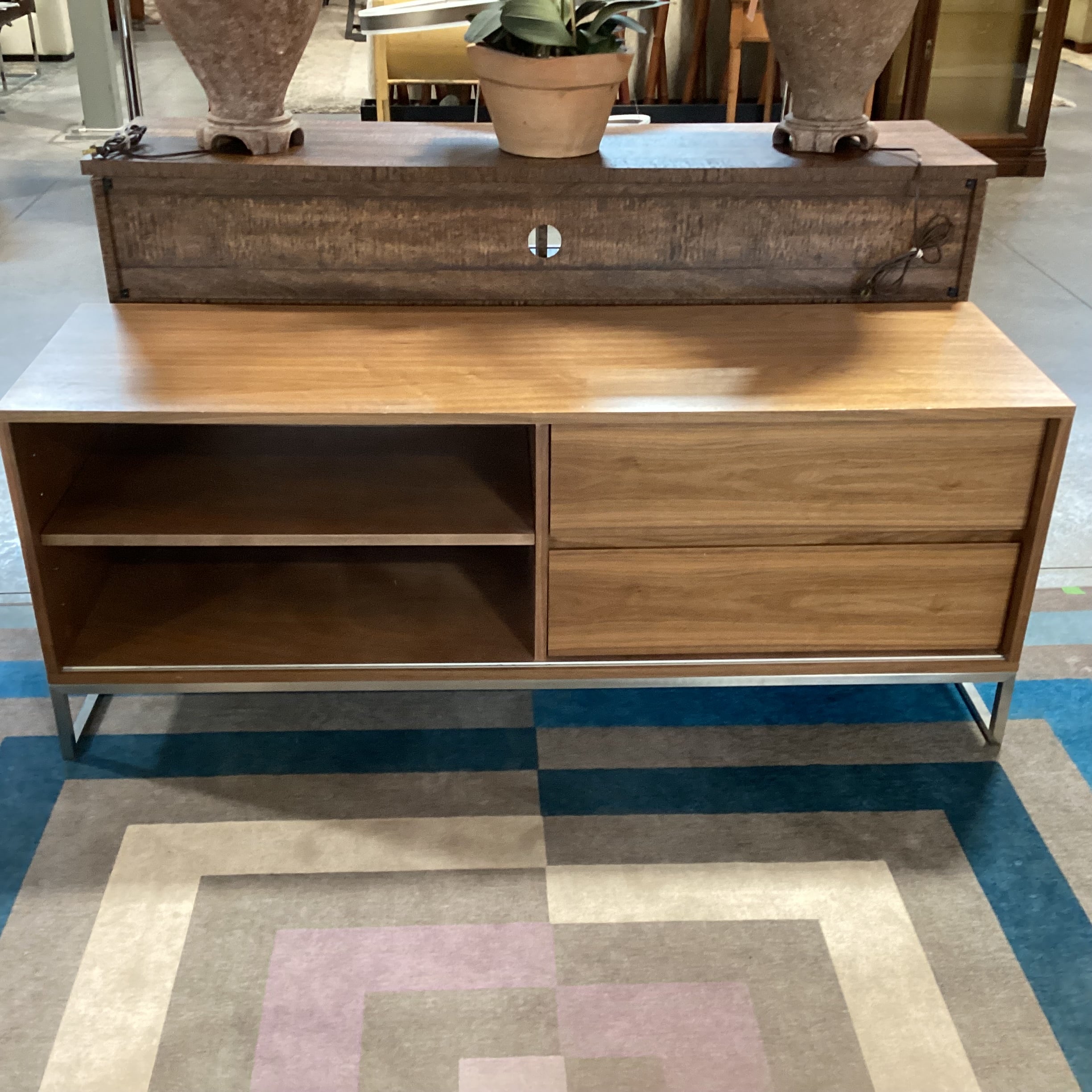 Walnut & Wood Style Laminate with Chrome Base Console 60"x 18"x 24"