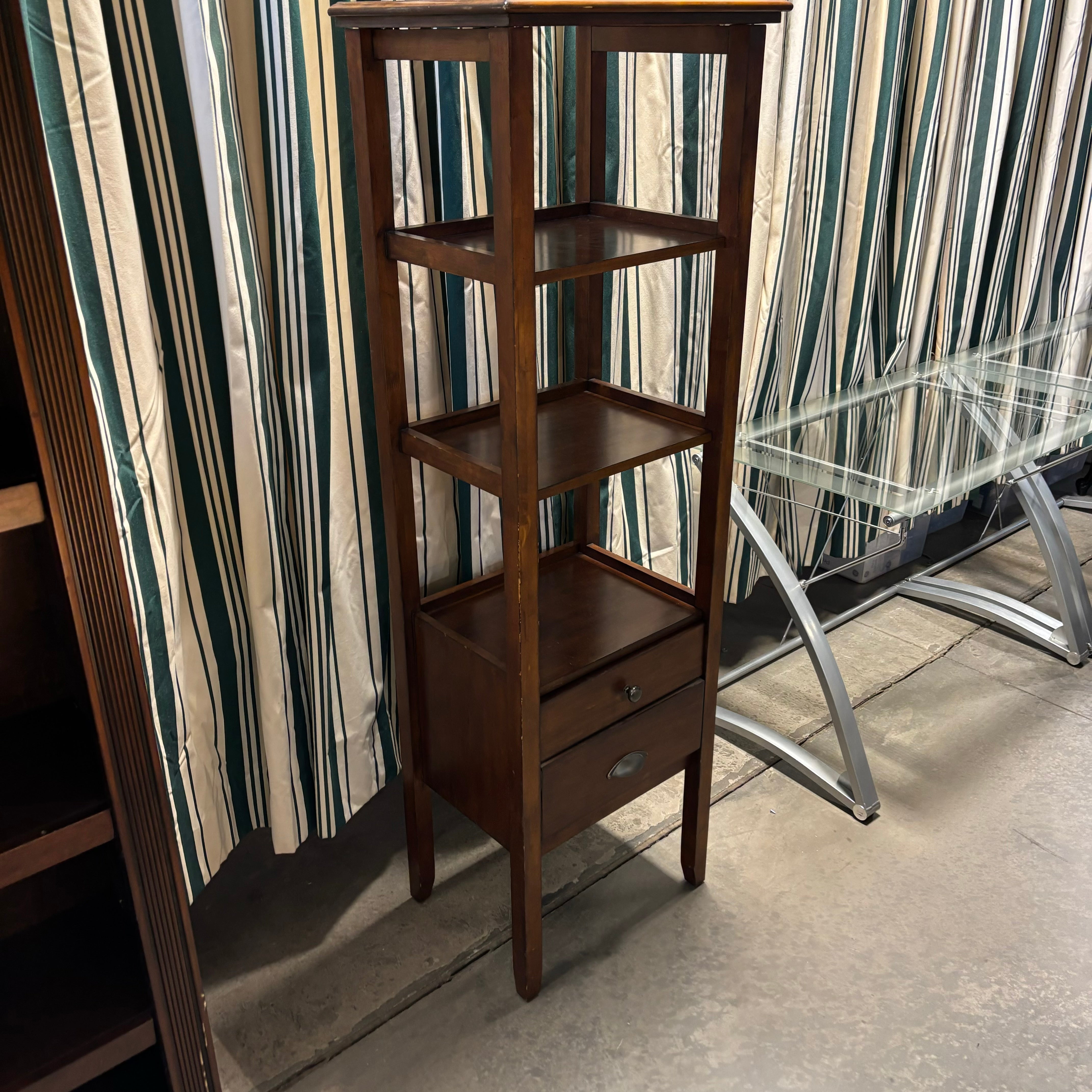 Mission Style Solid Wood 3 Tiered with 2 Drawers Bookcase 22"x 16"x 66"