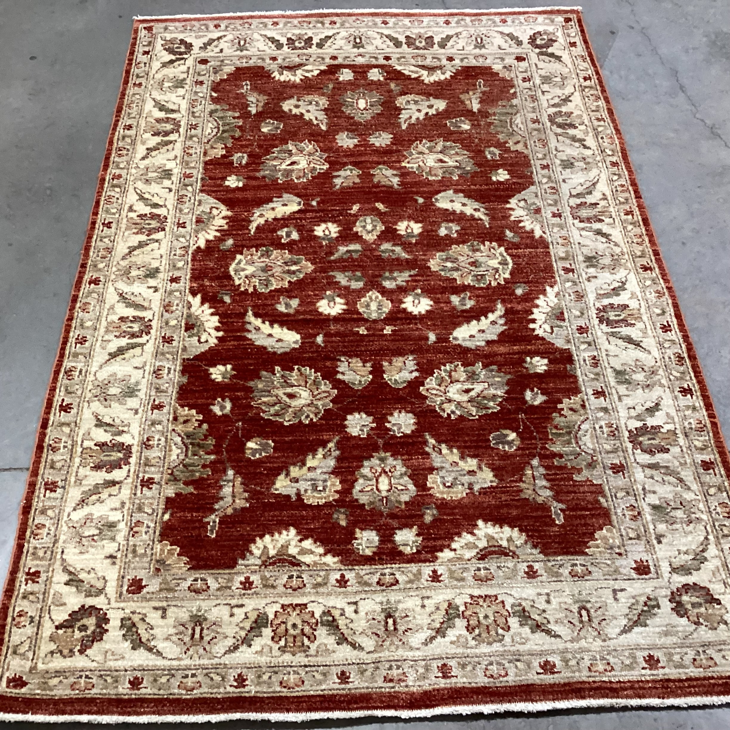 Afghan Oushak Rust & Cream Handwoven Wool Rug 4'2"x 6'4"