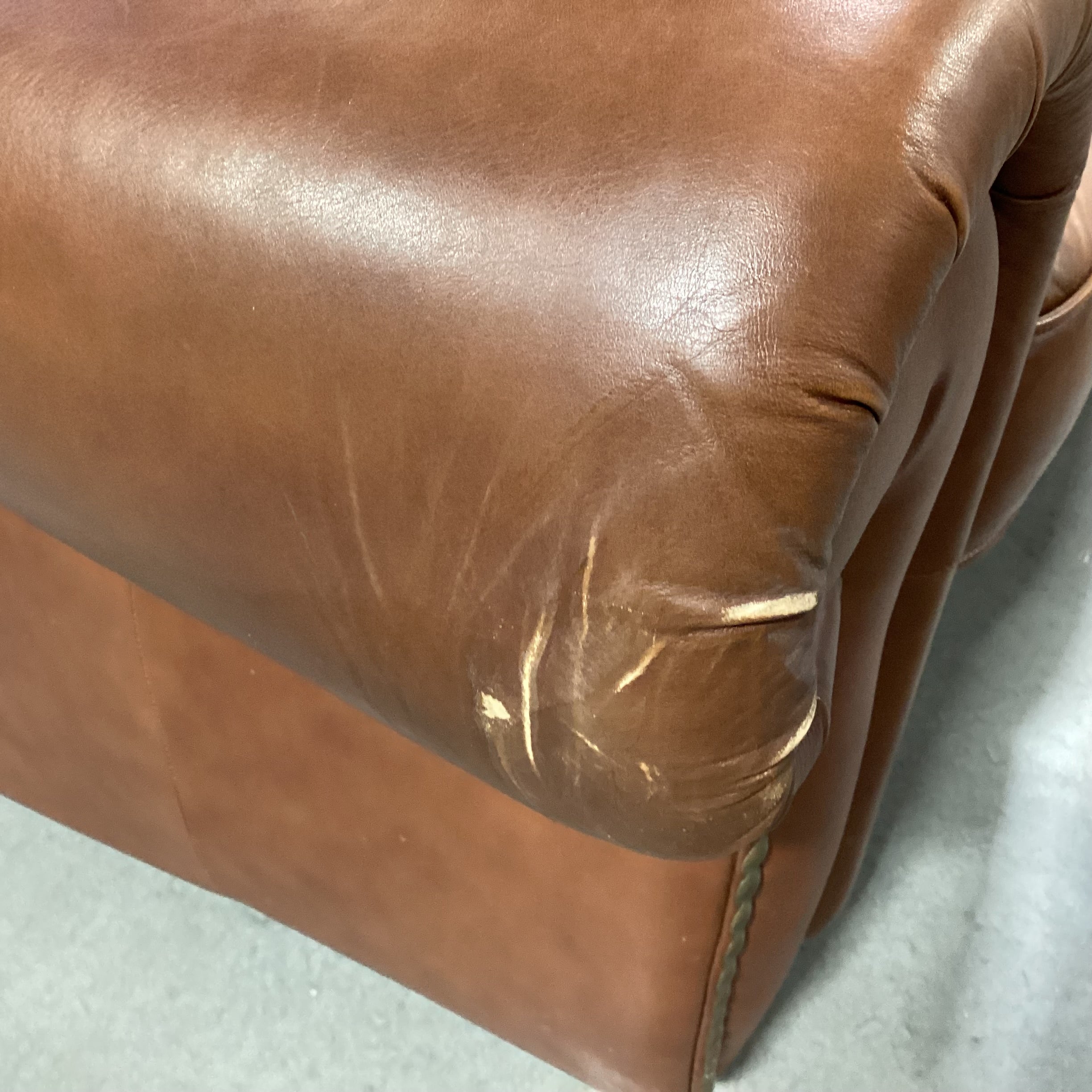 Brown Leather Nailhead Sofa 92"x 39"x 37"