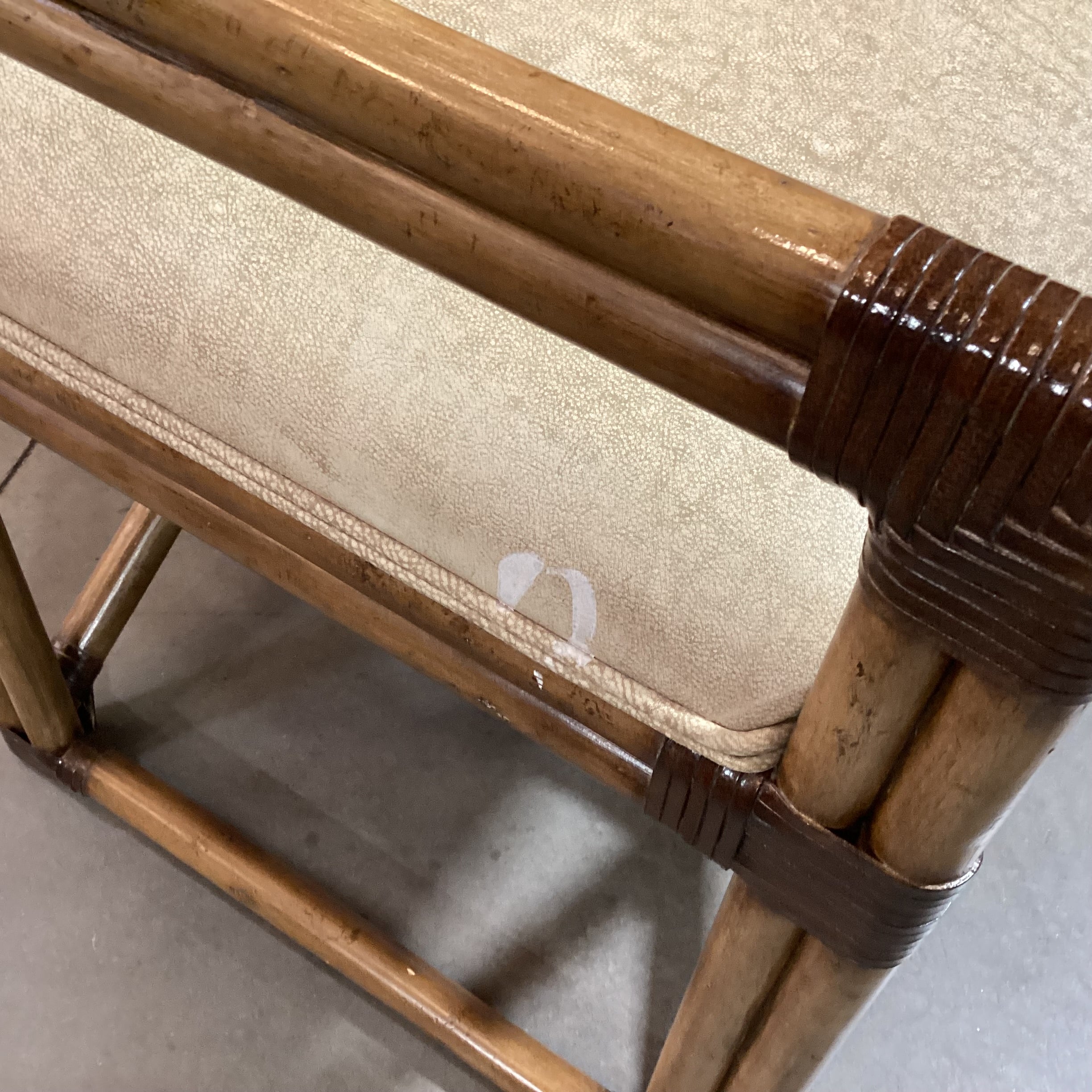 Vintage Bamboo Leather Strap Wrapped & Texture Tan Leather Accent Chair 24"x 24"x 35"