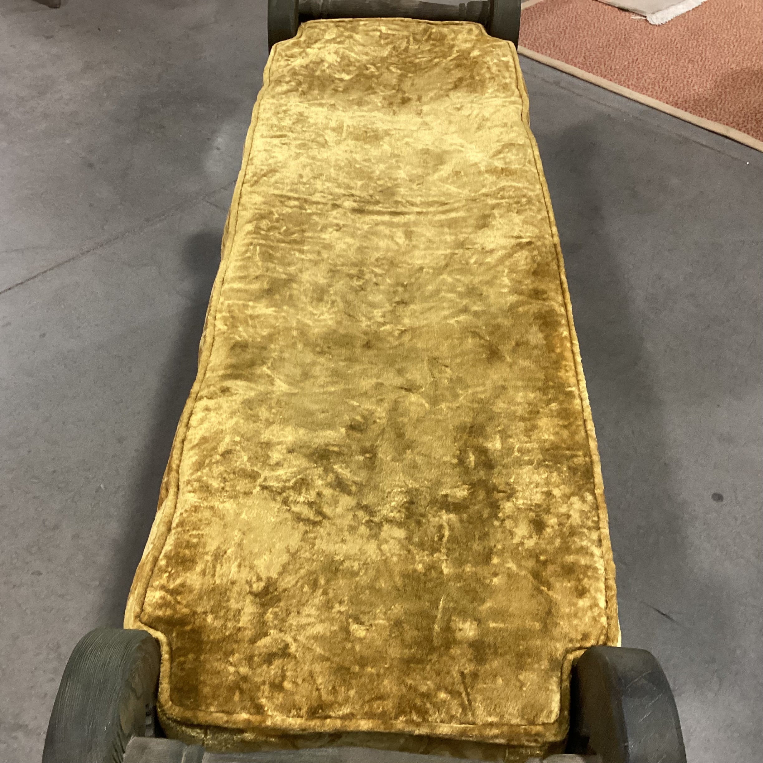 Vintage Green Washed Carved Oak & Gold Crushed Velvet Cushion Storage Bench 56"x 16.5"x 24"