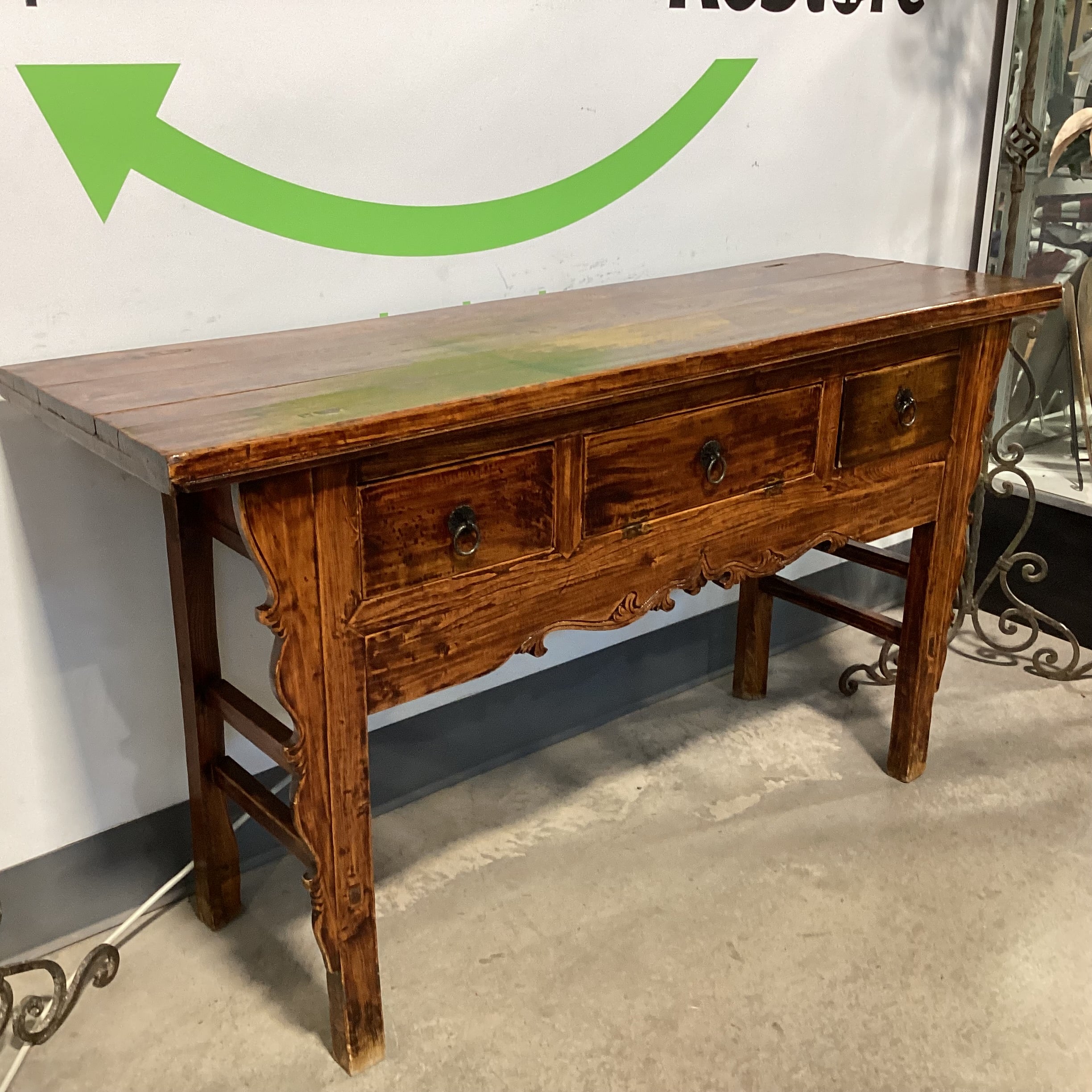 Vintage Antique Asian Carved Wood 3 Drawer Console Sofa Table 61.5"x 20"x 35"