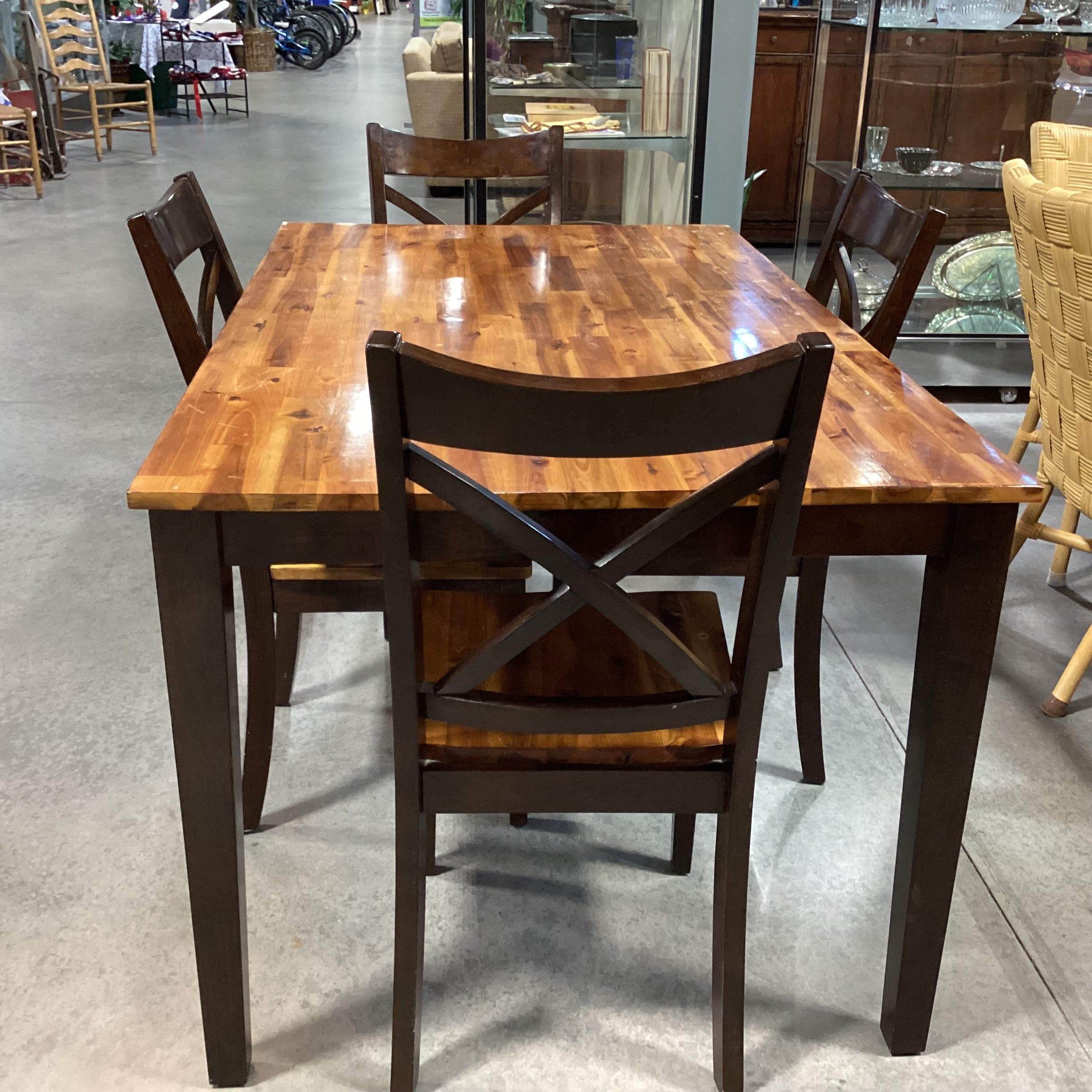 Light & Dark Finished Wood Table with 4 Chairs Dining Set 60"x 36"x 30"