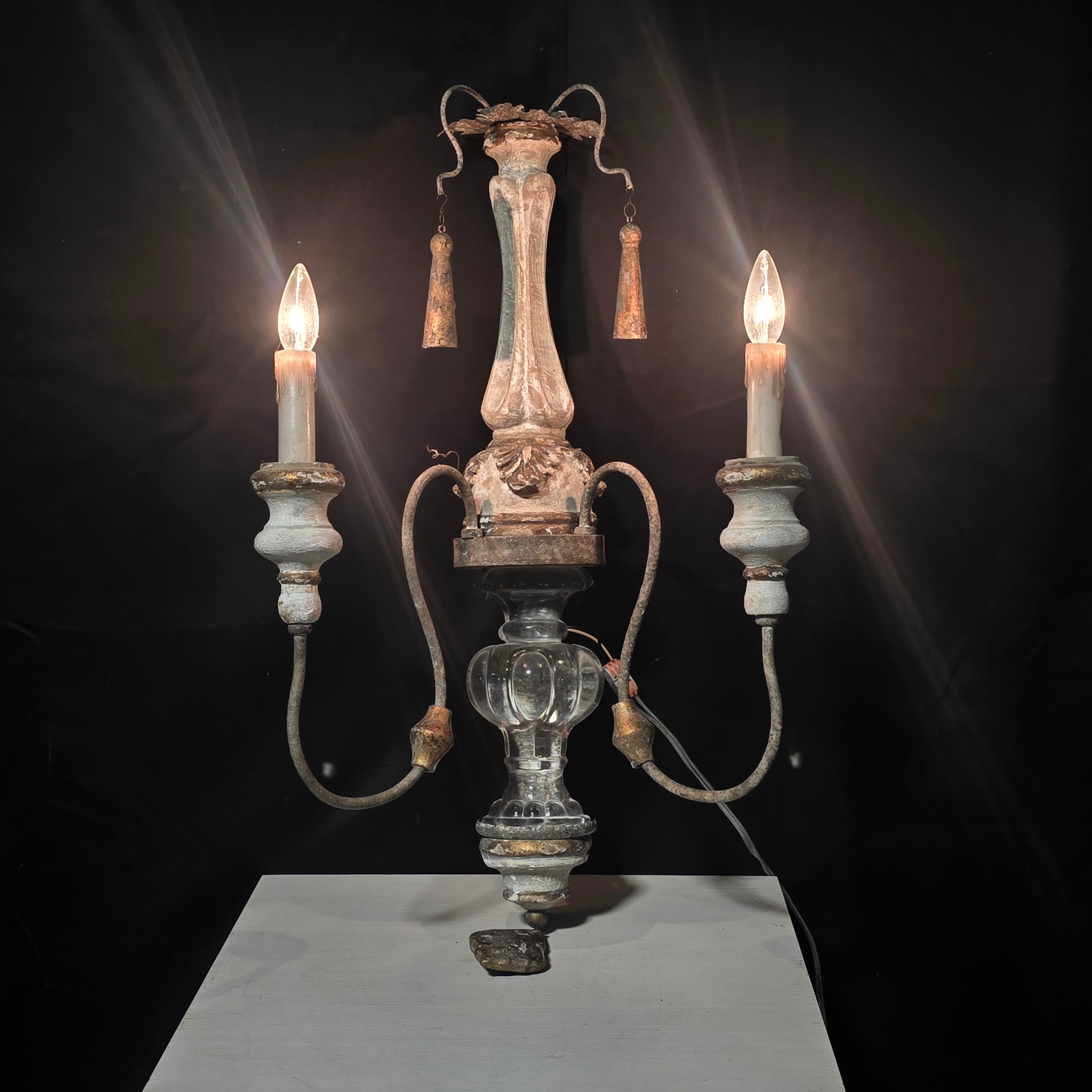 Rustic French Decorated Swinging Arms Double Light Sconce 22"x4"x34"