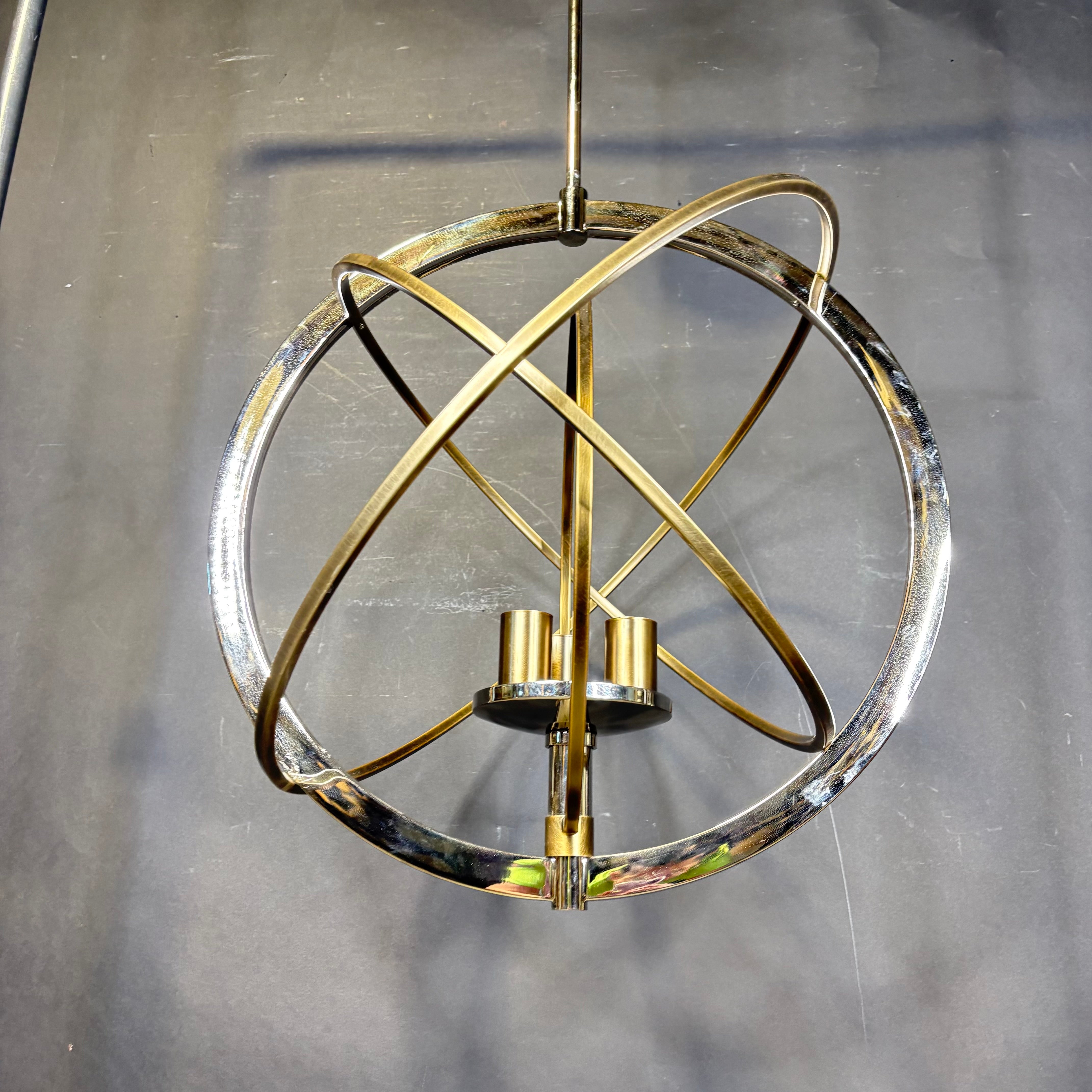 Kichler Ibis 3-Light Polished Nickel and Natural Brass Orb Ceiling Pendant 22.5” Diameter x 39”