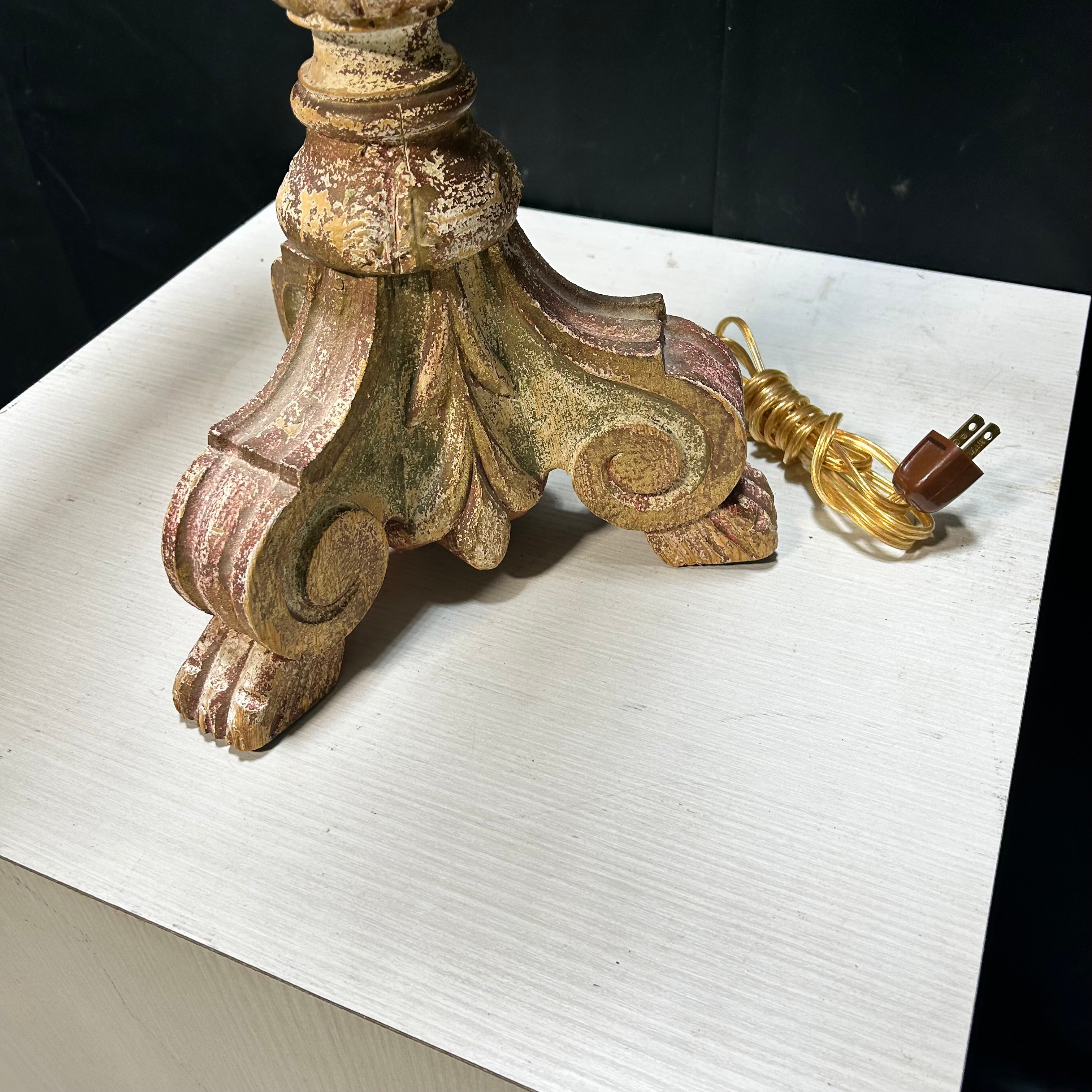 Vintage Carved Wood Candlestick 2 Chain Table Lamp 16"x 38"