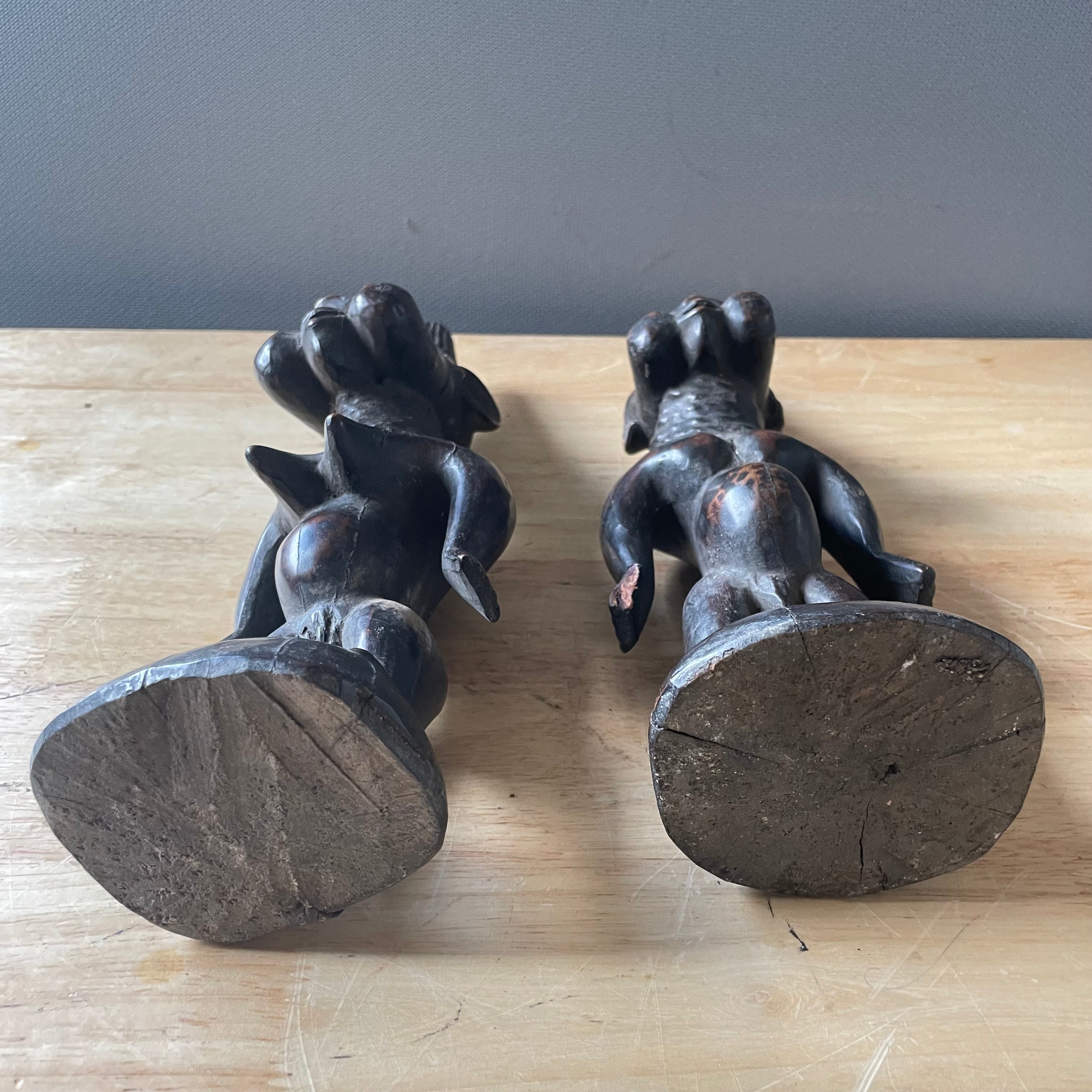 Vintage Nigerian Hand Carved Yoruba Ere Ibeji Figurines, Pair, 4"x 12" Approximately