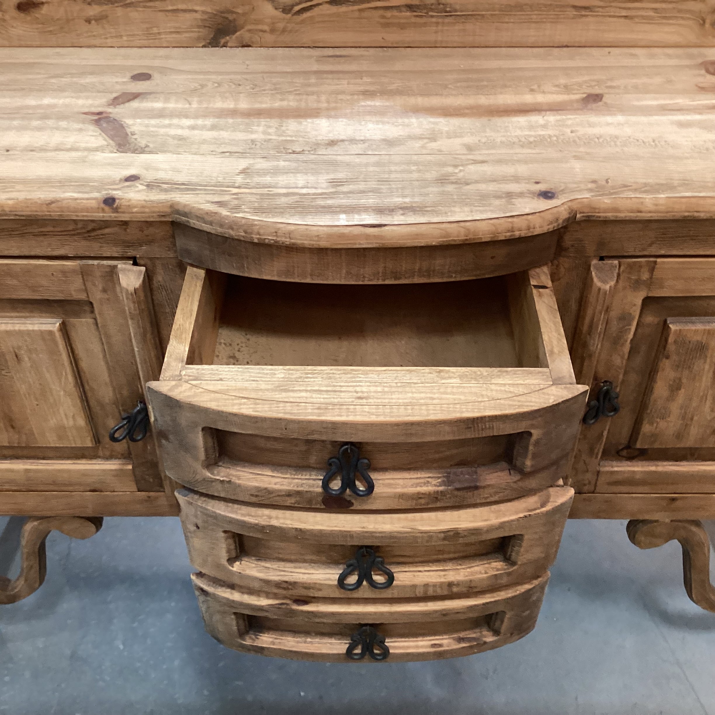 Rustic Distressed Pine with Iron Pulls 2 Door 3 Drawer Buffet Sideboard 55"x 16"x 41"