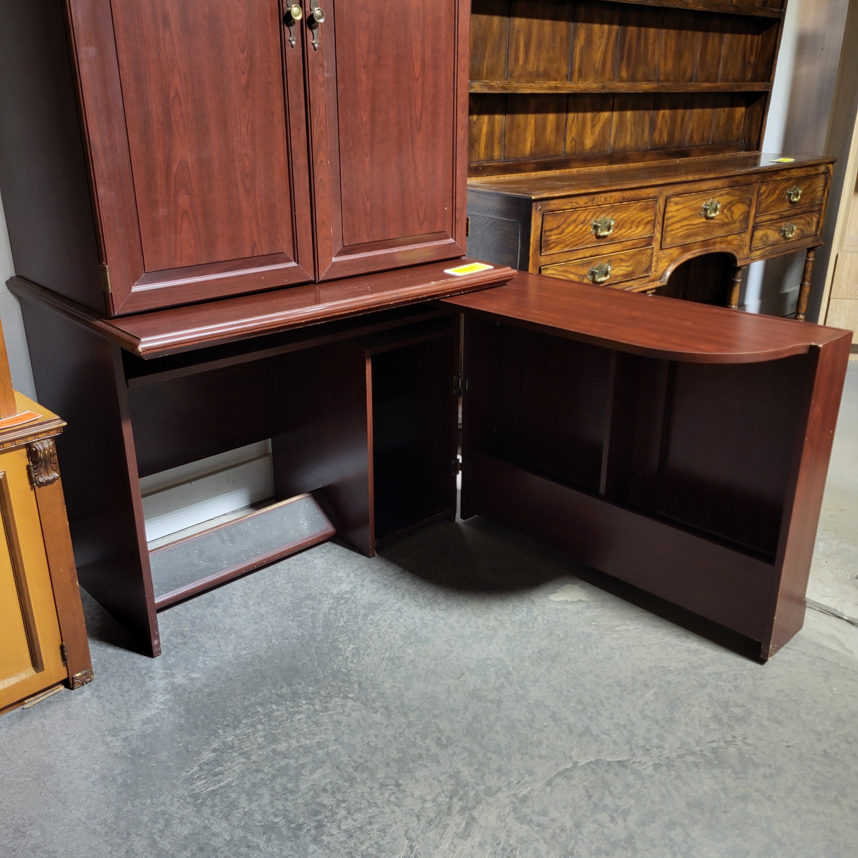 Reddish Brown Wood Finish 2 Door Armoire Style Pullout Desk 41"x 27"x 82"