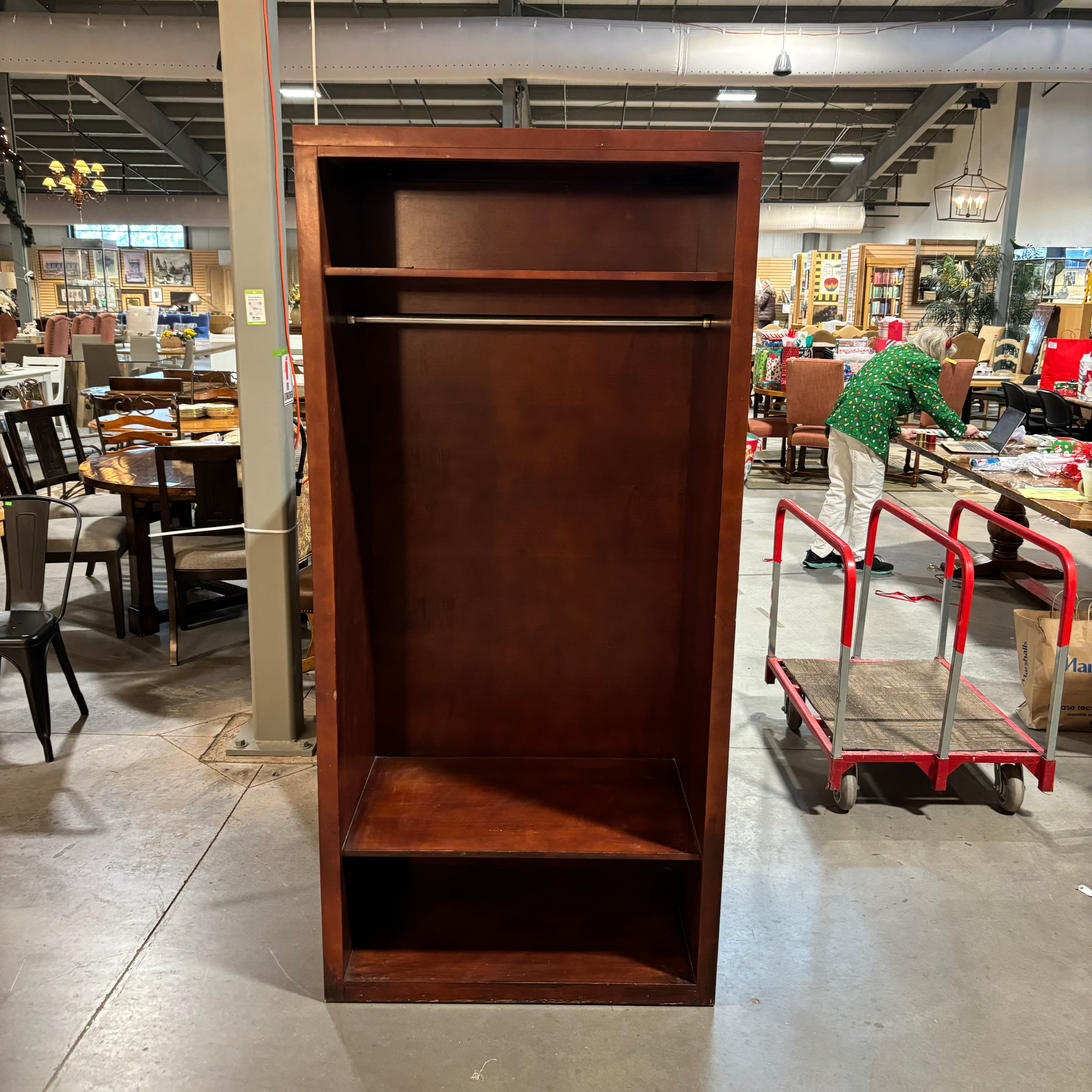 Reddish Brown Finish Solid Wood with Wardrobe Shelves 36"x 22"x 76"