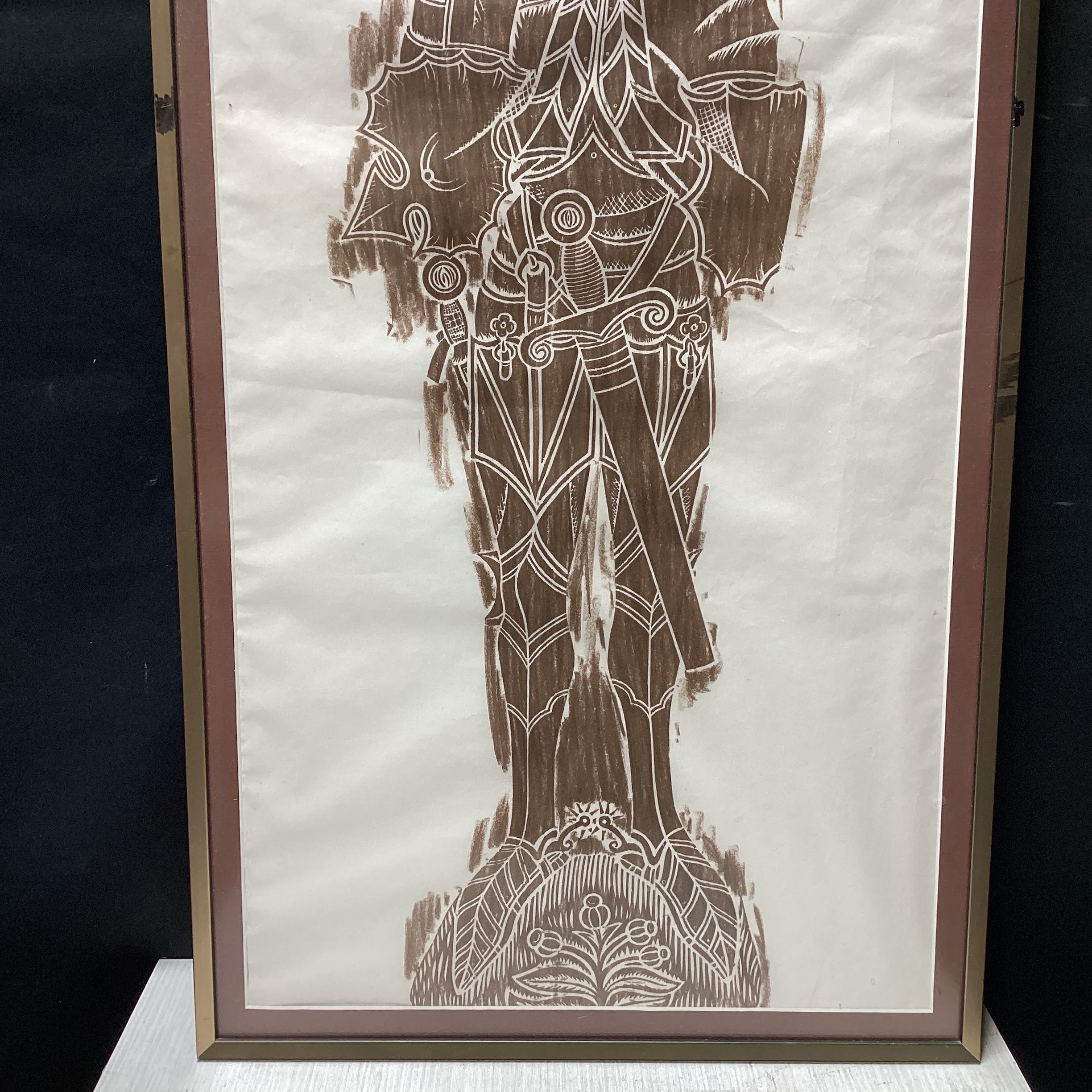 Framed Gravestone Rubbing Of Sir Thomas Peyton 17" x 30.5"