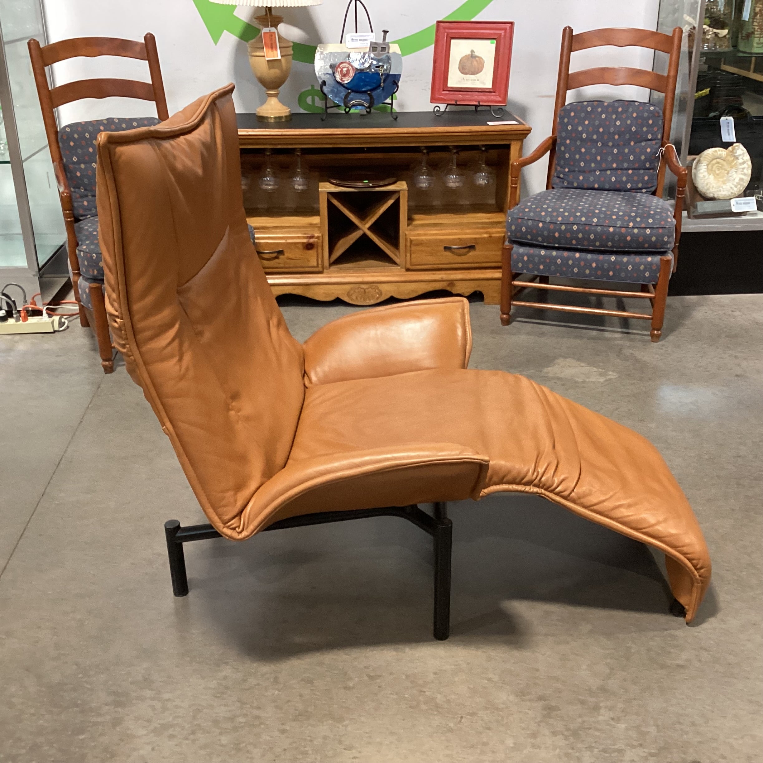 Vintage Vico Magistretti for Cassina Veranda Cognac Leather Lounge Chair 38"x 38" to 62"x 44"