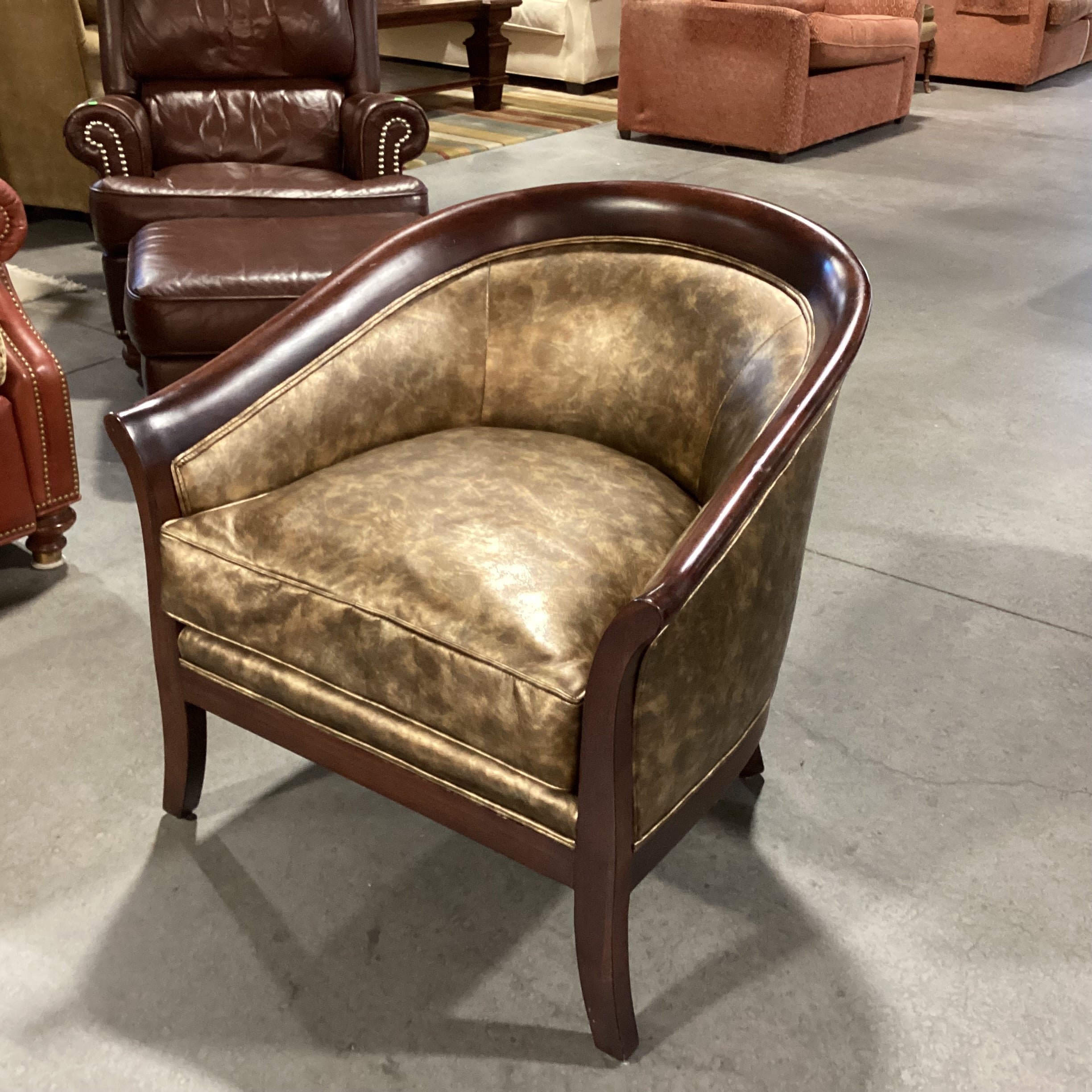 Gold Metallic Faux Leather & Finished Wood Chair 30"x 29"x 31"
