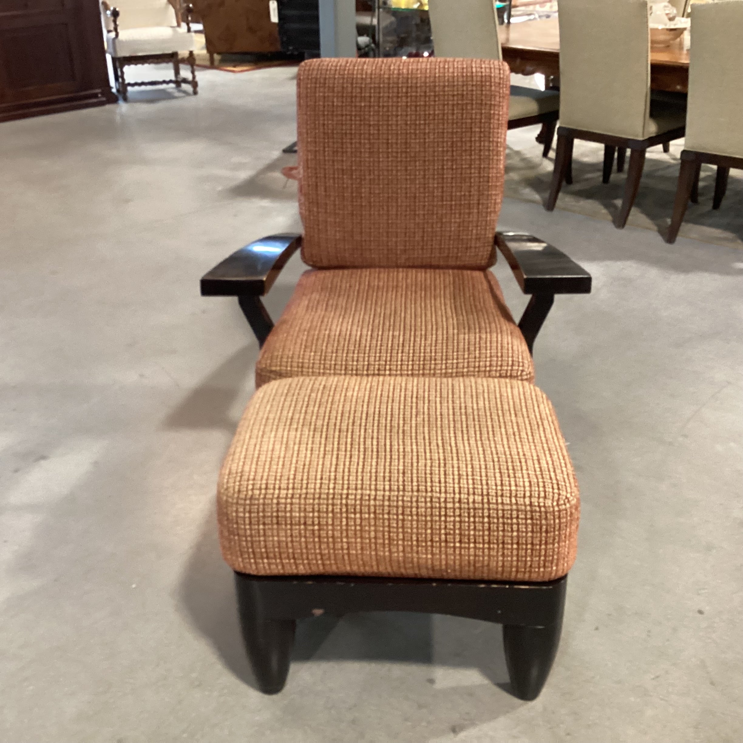 Dark Finish Wood & Gold Red Woven with Ottoman Chair 36"x 38"x 37"