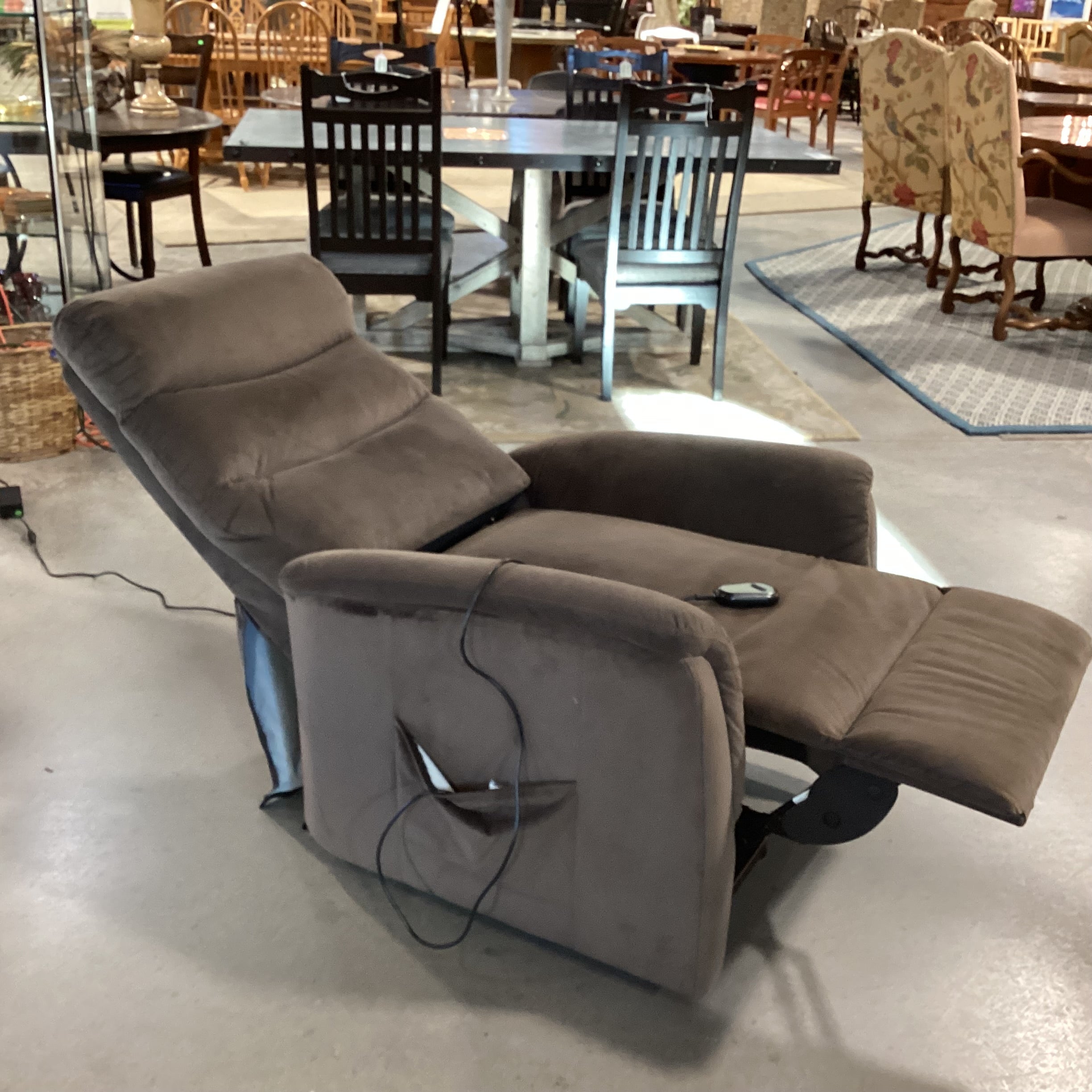Taupe Brown Velvet Power Lift Recliner Chair 32"x 32" to 64"x 41"