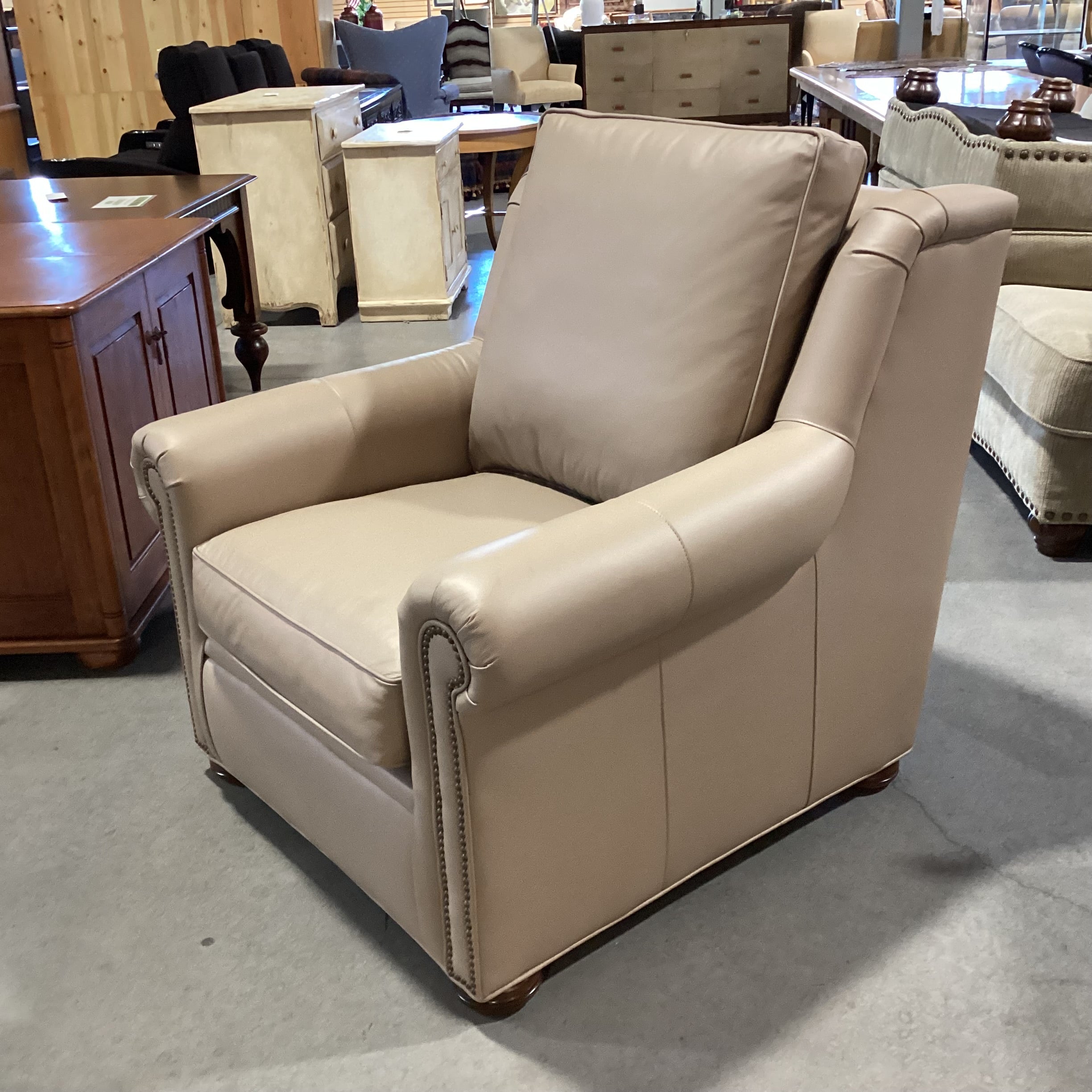 Bradington Young Taupe Leather Nailhead Chair 40"x 42"x 38"