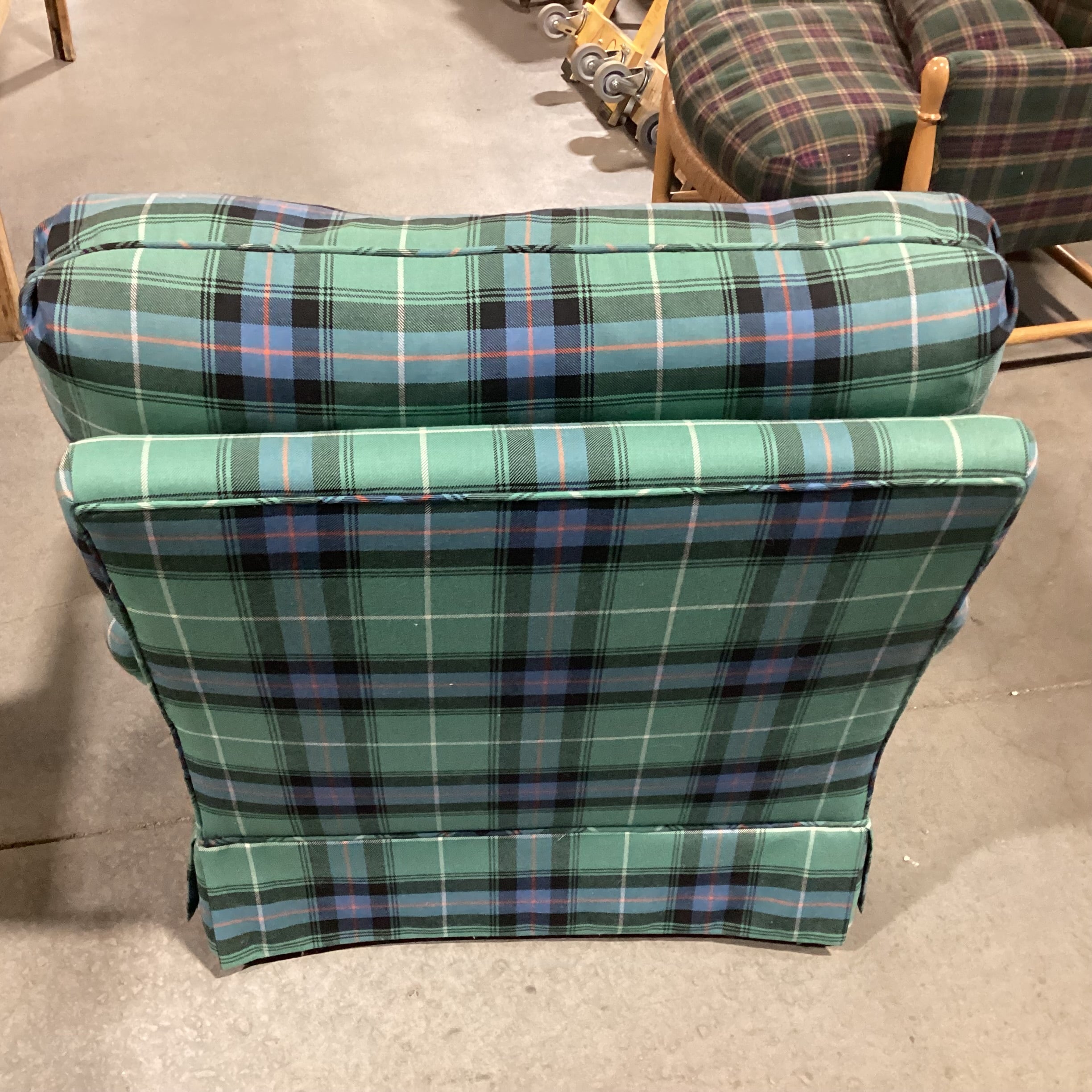 Marabella Designs Blue Green Plaid Down Mix Chair 34"x 38"x 28"