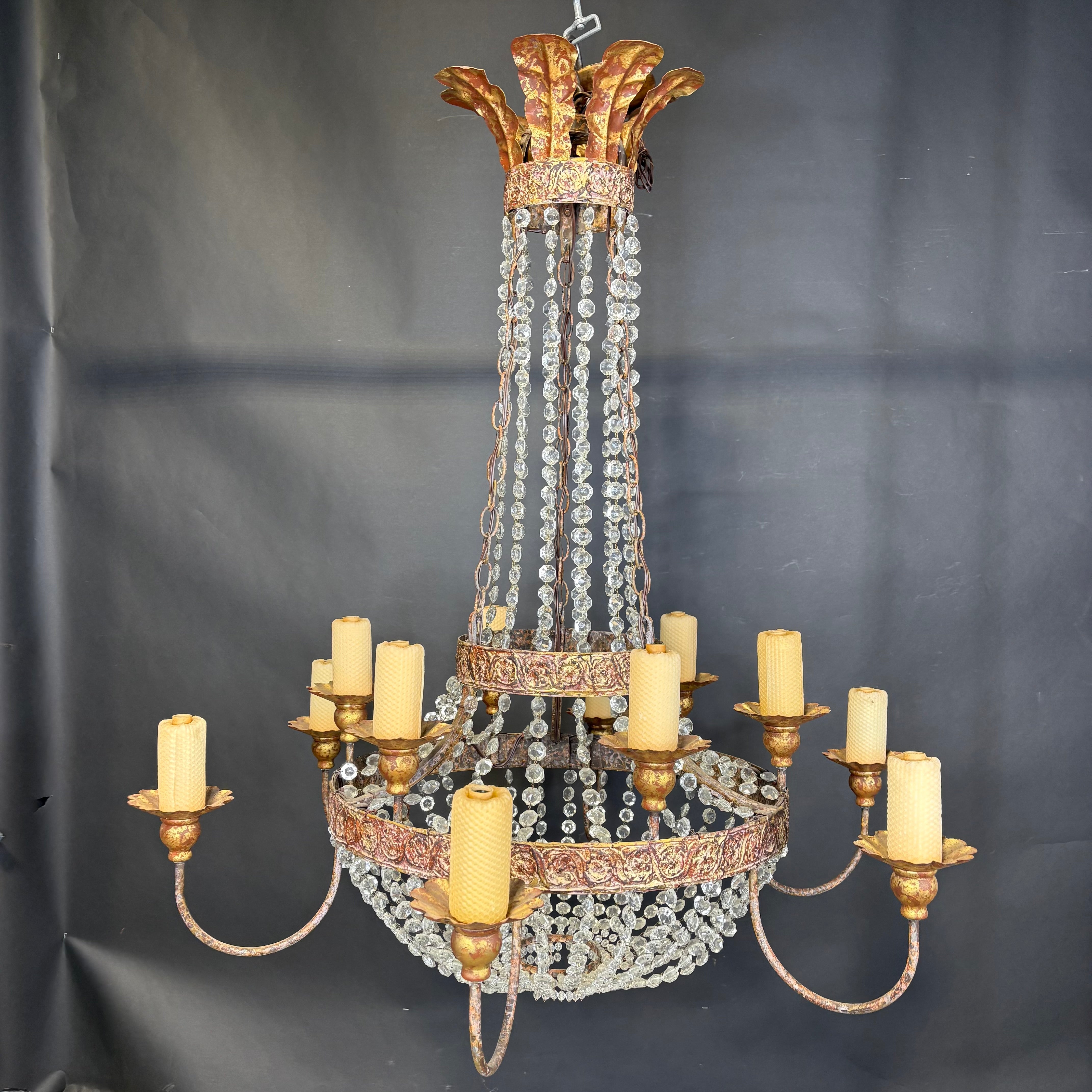 Niermann Weeks 12-Light Patinated Metal and Cut Glass Accents Chandelier 40” Diameter x 49”