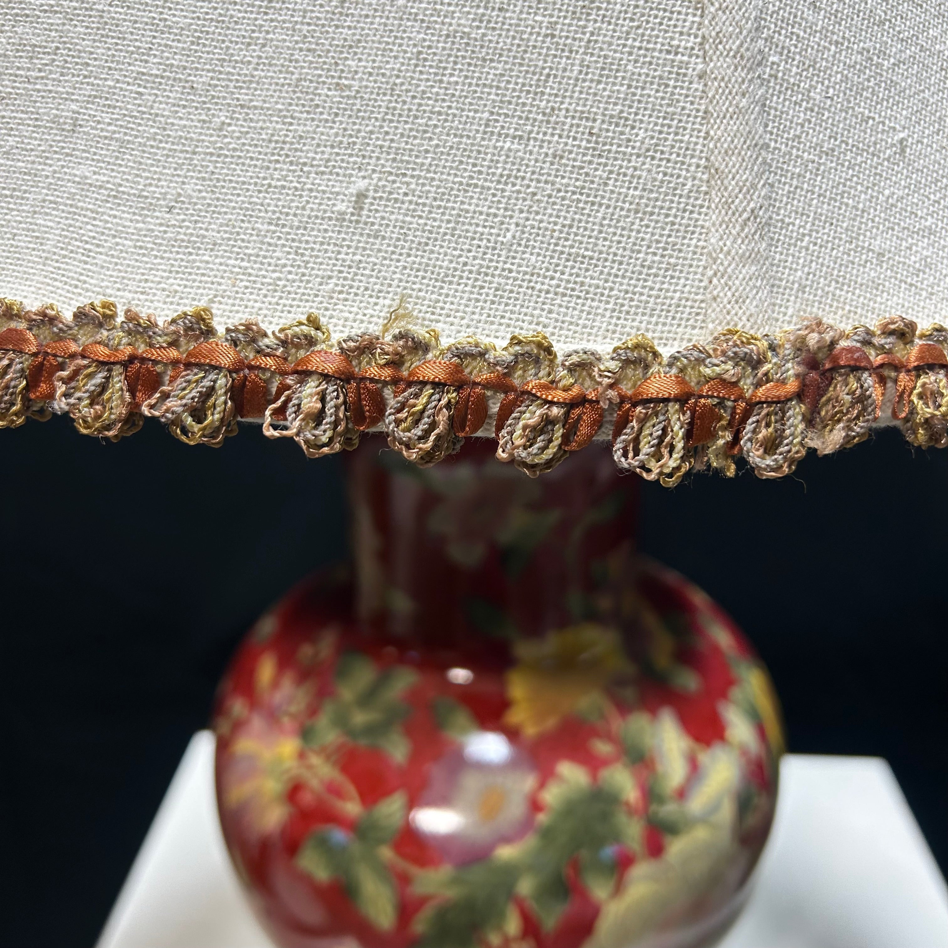 Asian Style Red Lacquered Gloss Floral Hand Painted Table Lamp 17"x 29"